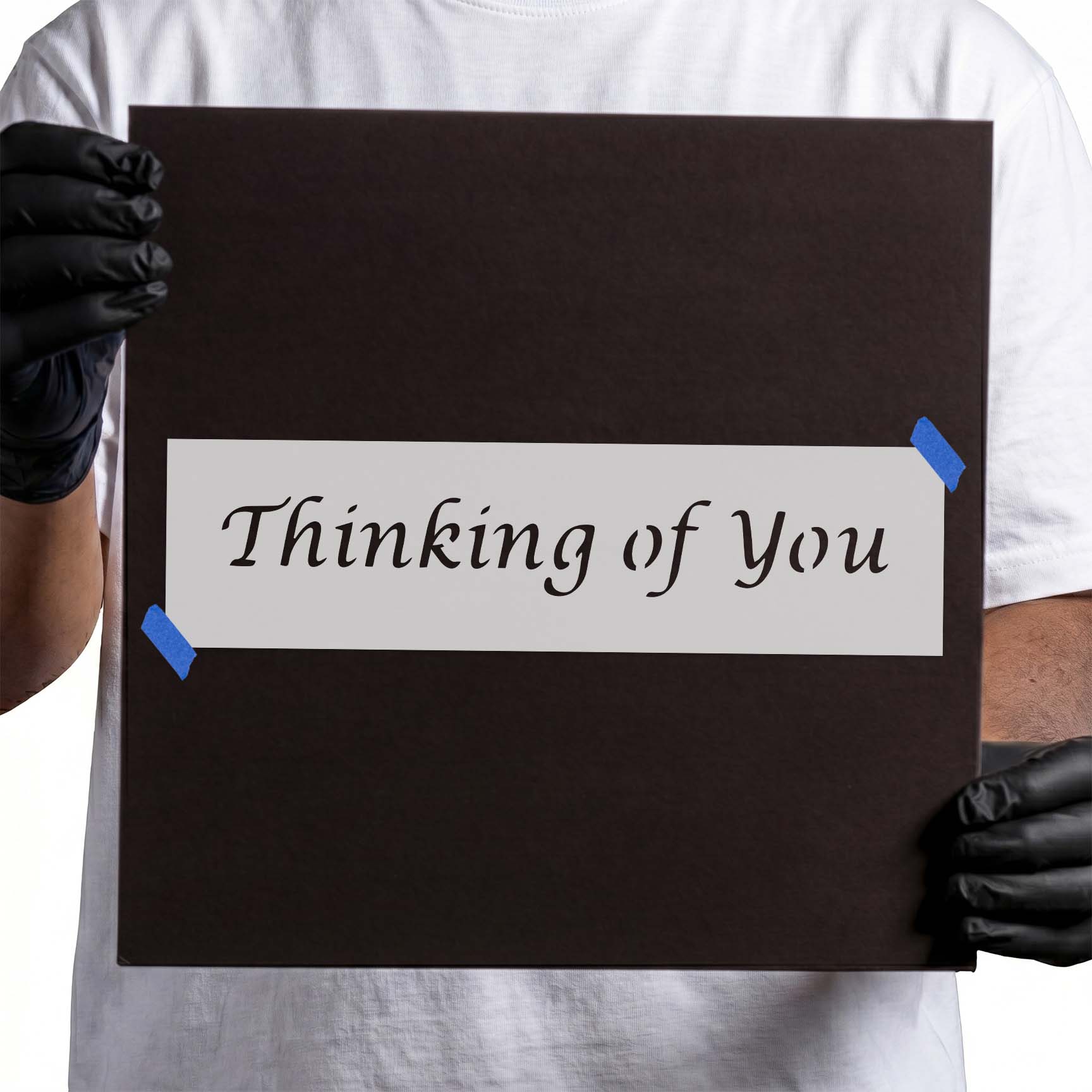 Thinking of You stencil in graceful flowing script lettering