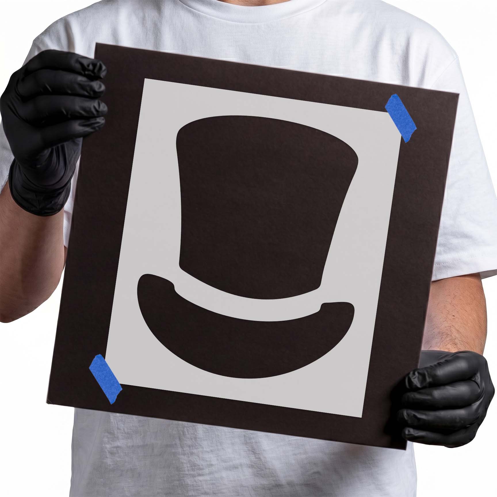Classic top hat stencil with tall crown and curved brim