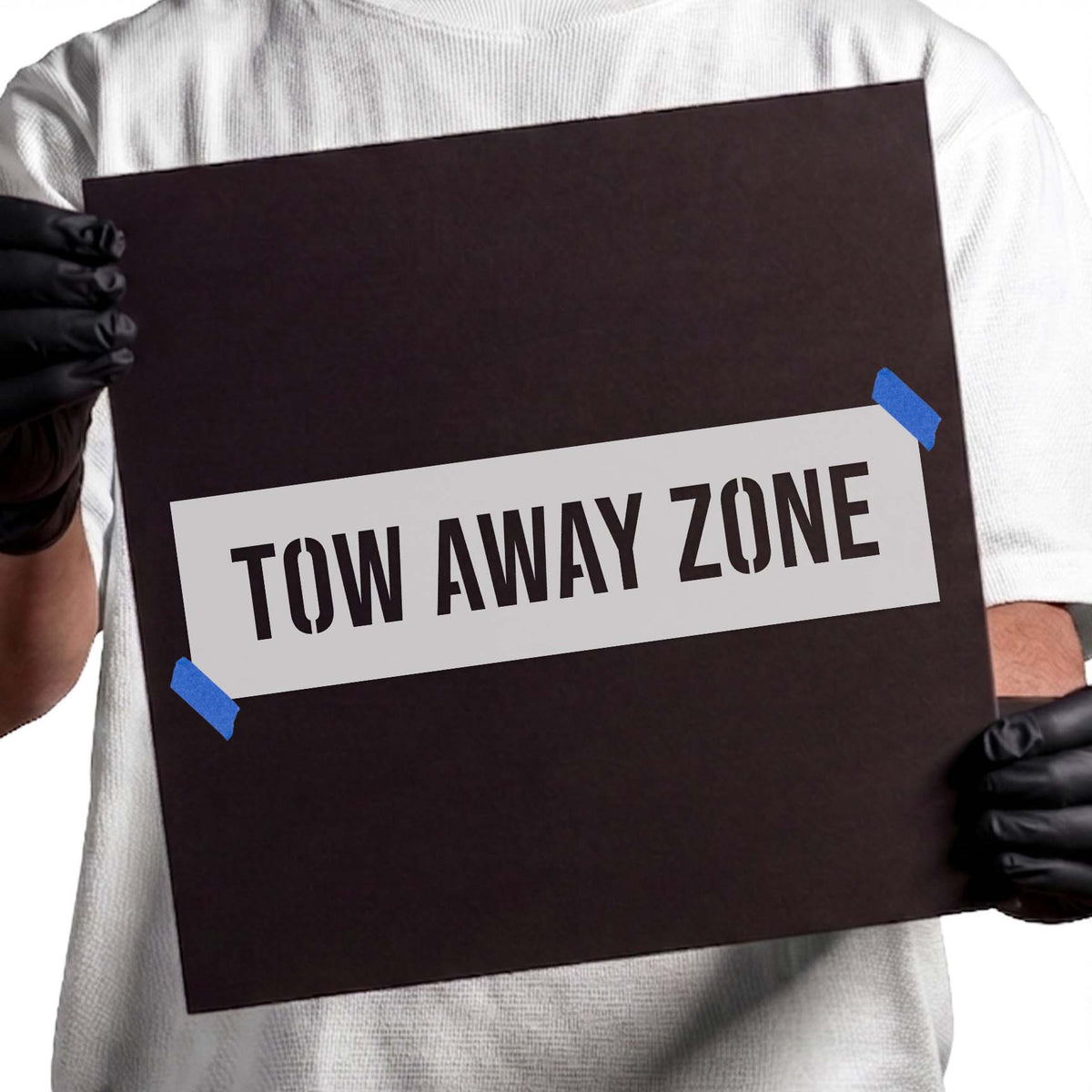 Bold Tow Away Zone Stencil with tall condensed uppercase warning lettering