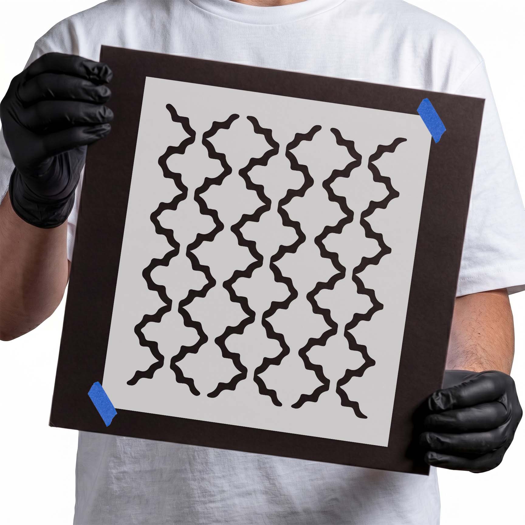 Morrocan pattern stencil with repeating curved ornamental shapes