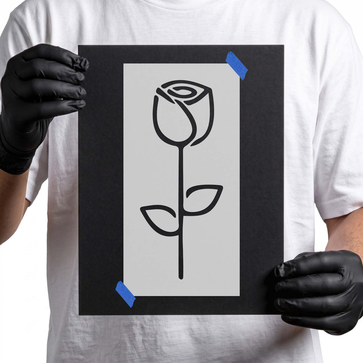 Tulip stencil with single flower bloom, long stem and two leaves