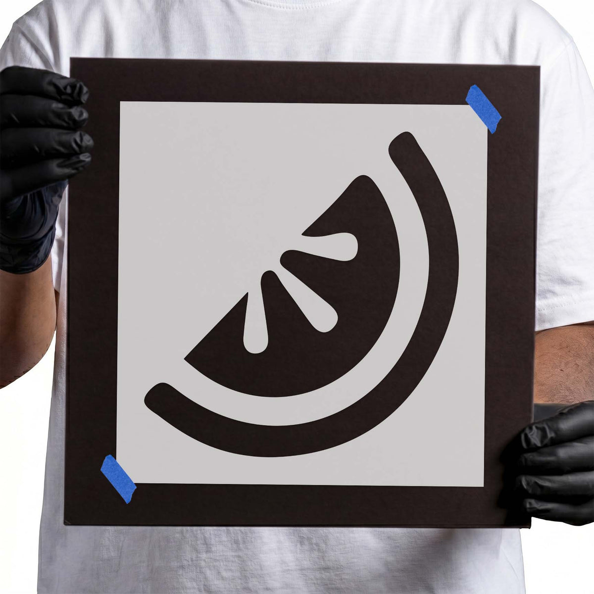 Watermelon stencil with curved rind and three seed details