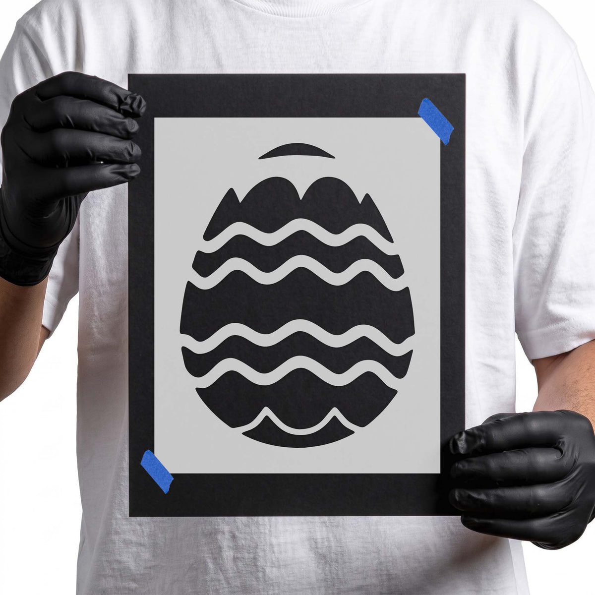 Easter egg stencil with layered wavy stripe pattern