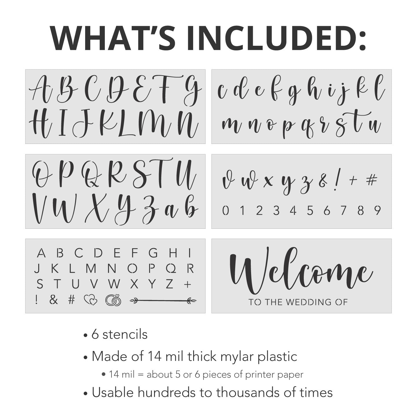 What's included wedding sign stencils set