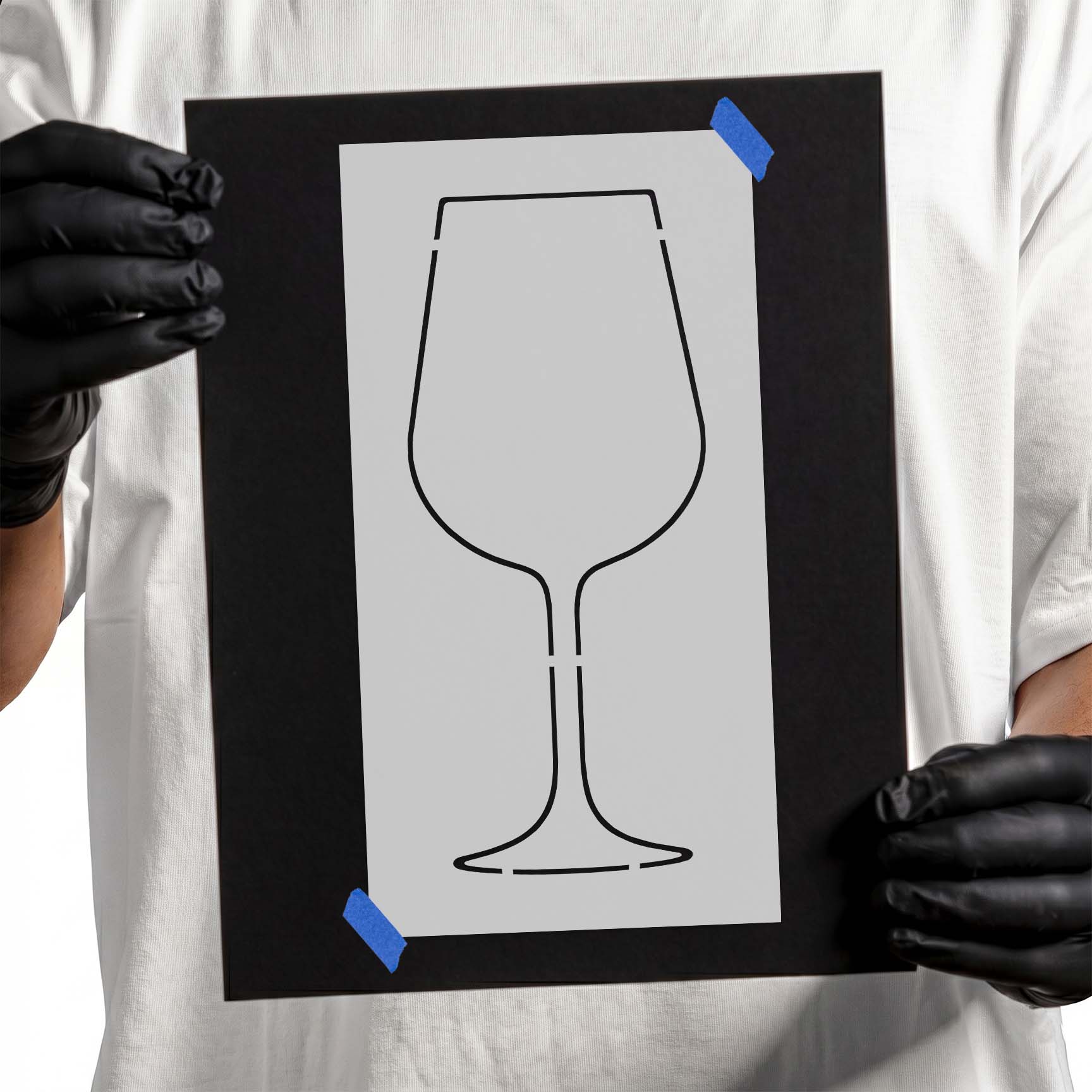 Wine glass stencil featuring a simple stemmed glass outline