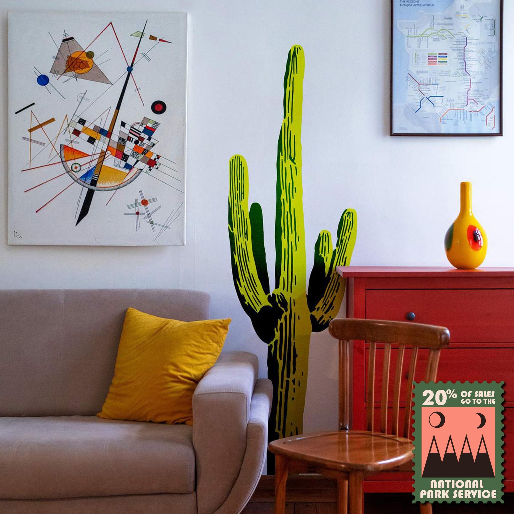 saguaro cactus stencil on wall