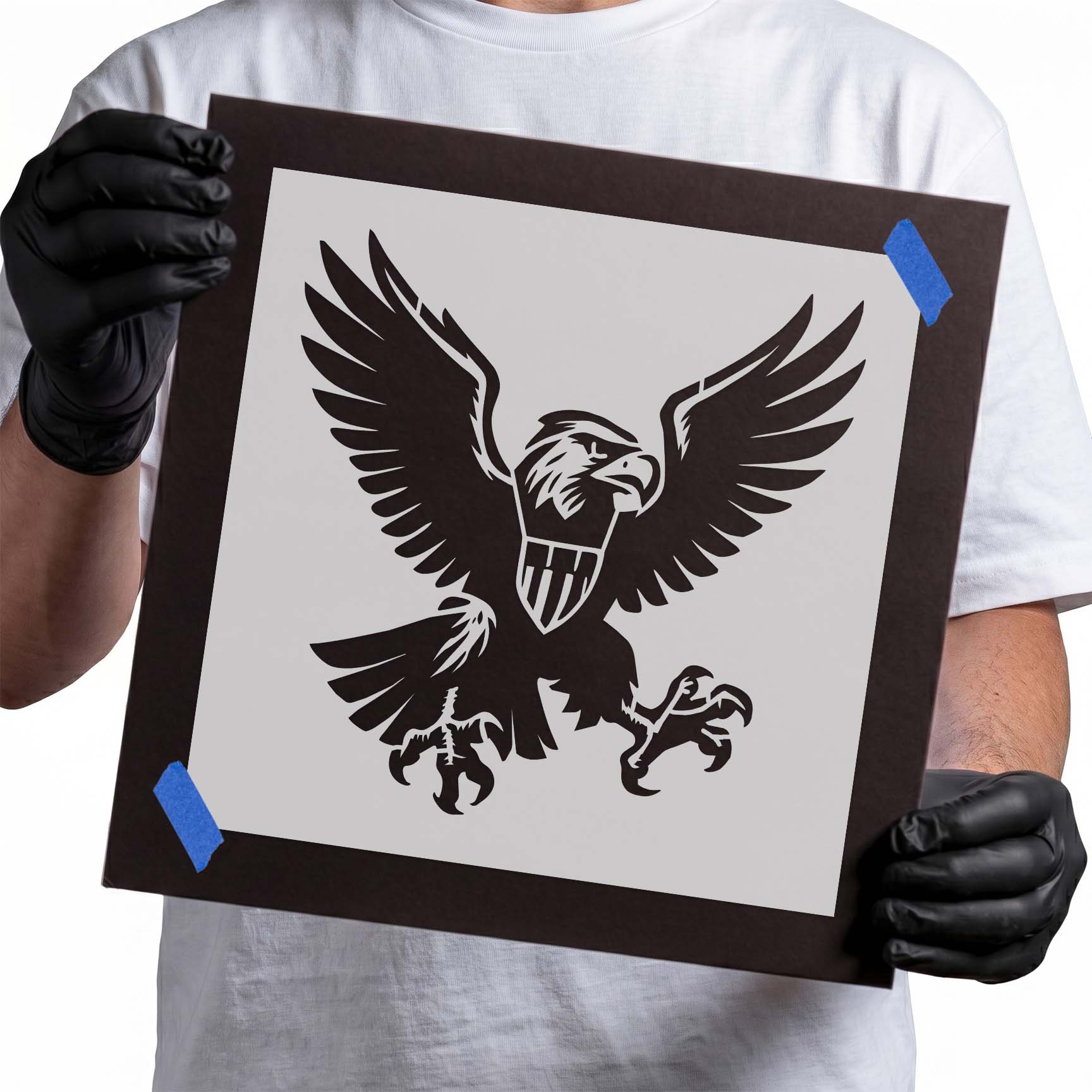 American eagle with spread wings and shield crest stencil
