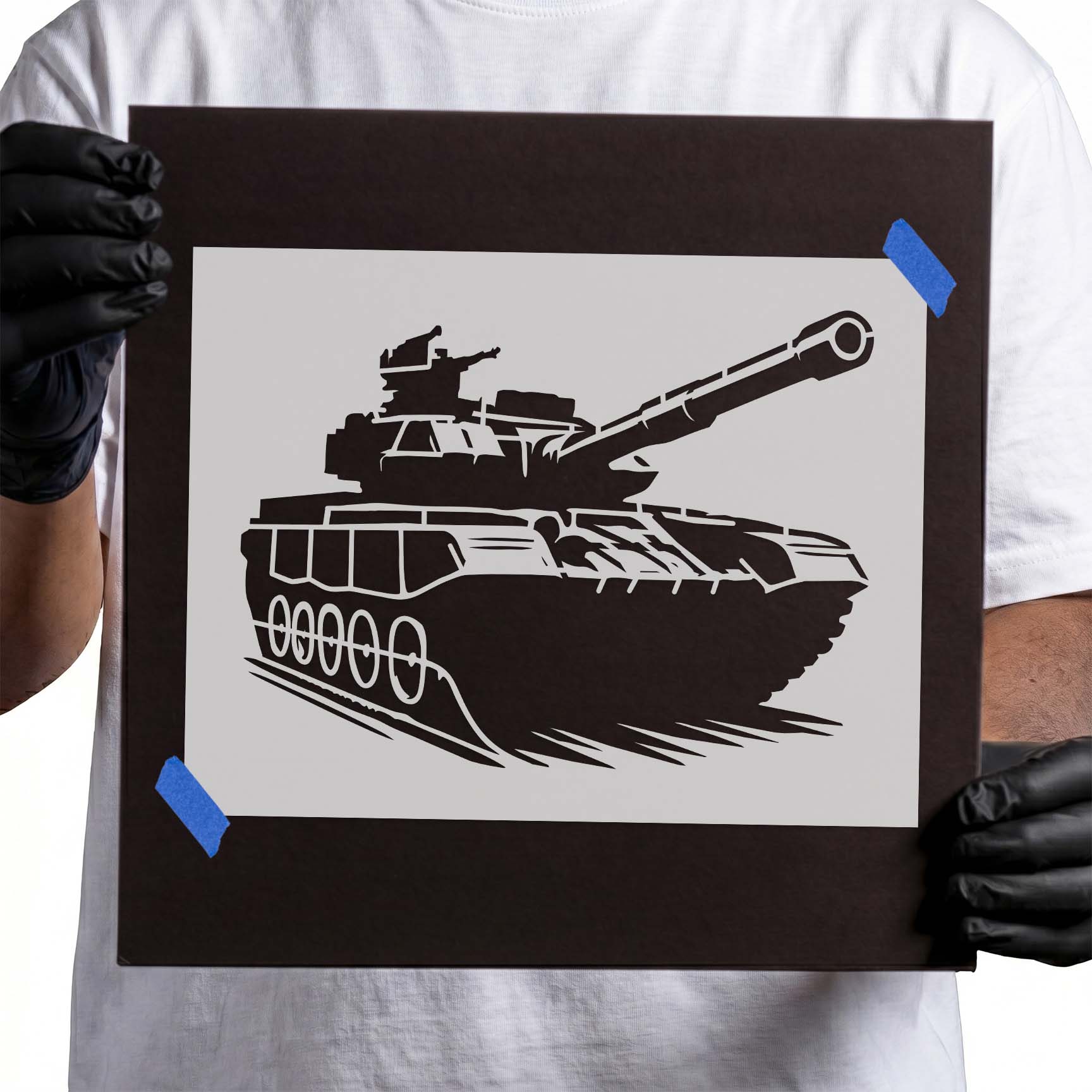 Armored battle tank with long cannon stencil
