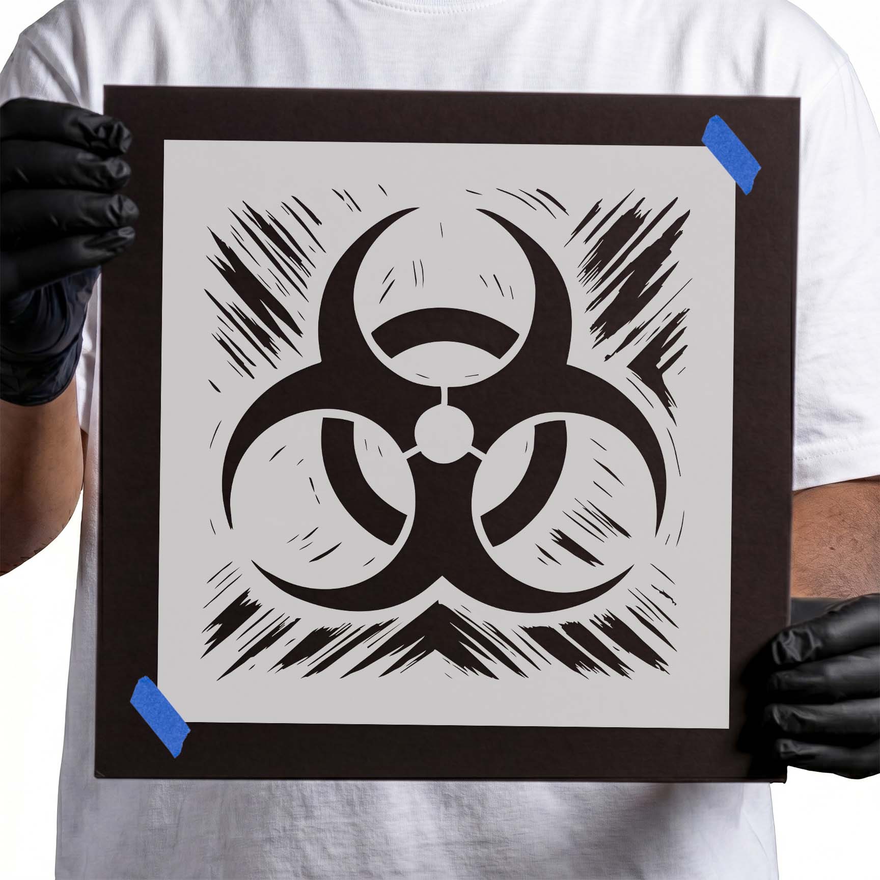 Biohazard warning symbol stencil with distressed industrial background
