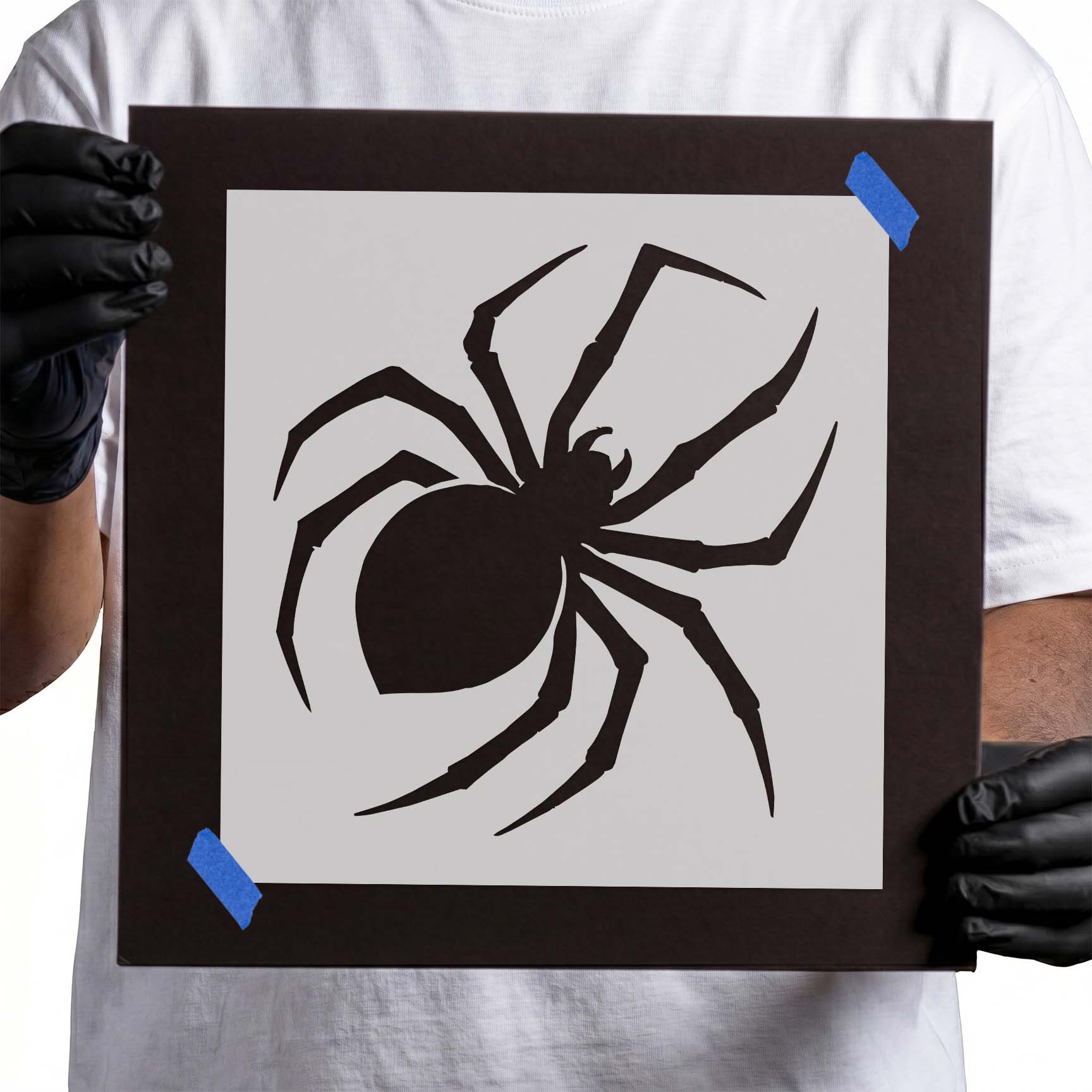 Black widow spider silhouette with long angular legs stencil