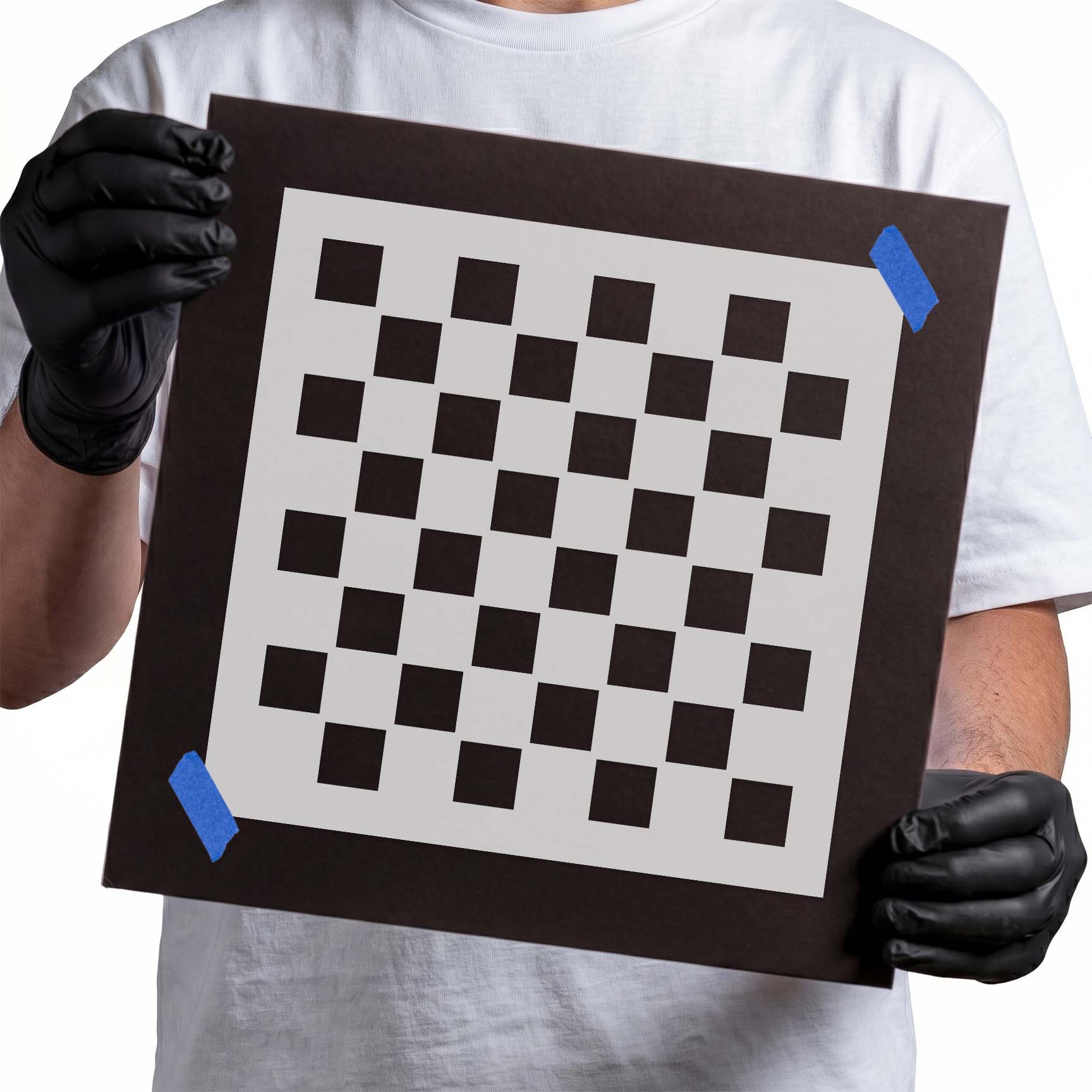 Classic checkerboard pattern stencil with evenly spaced geometric squares
