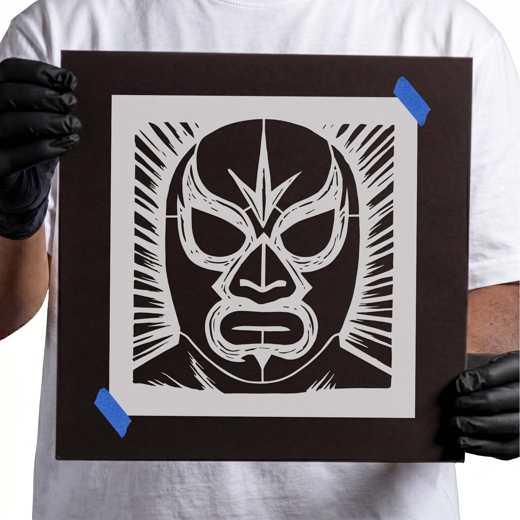Classic lucha libre wrestling mask with bold facial details stencil design
