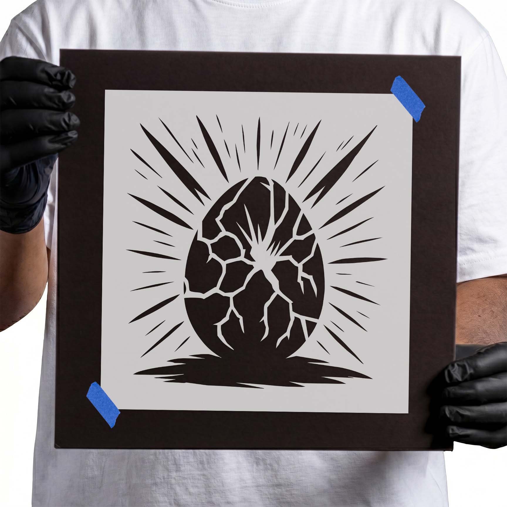 Cracked dragon egg with radiant burst lines fantasy design
