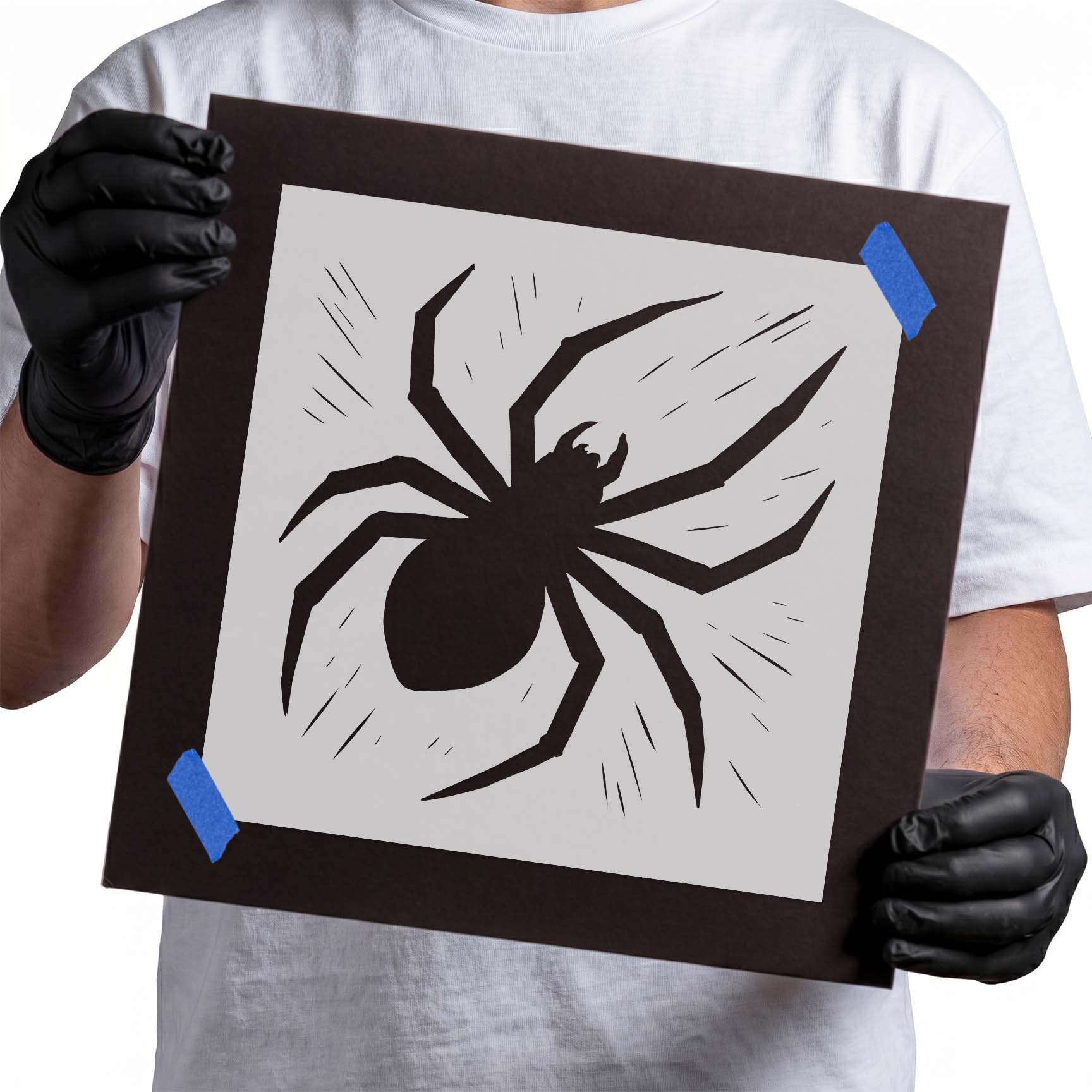 Spider silhouette stencil with long angular legs