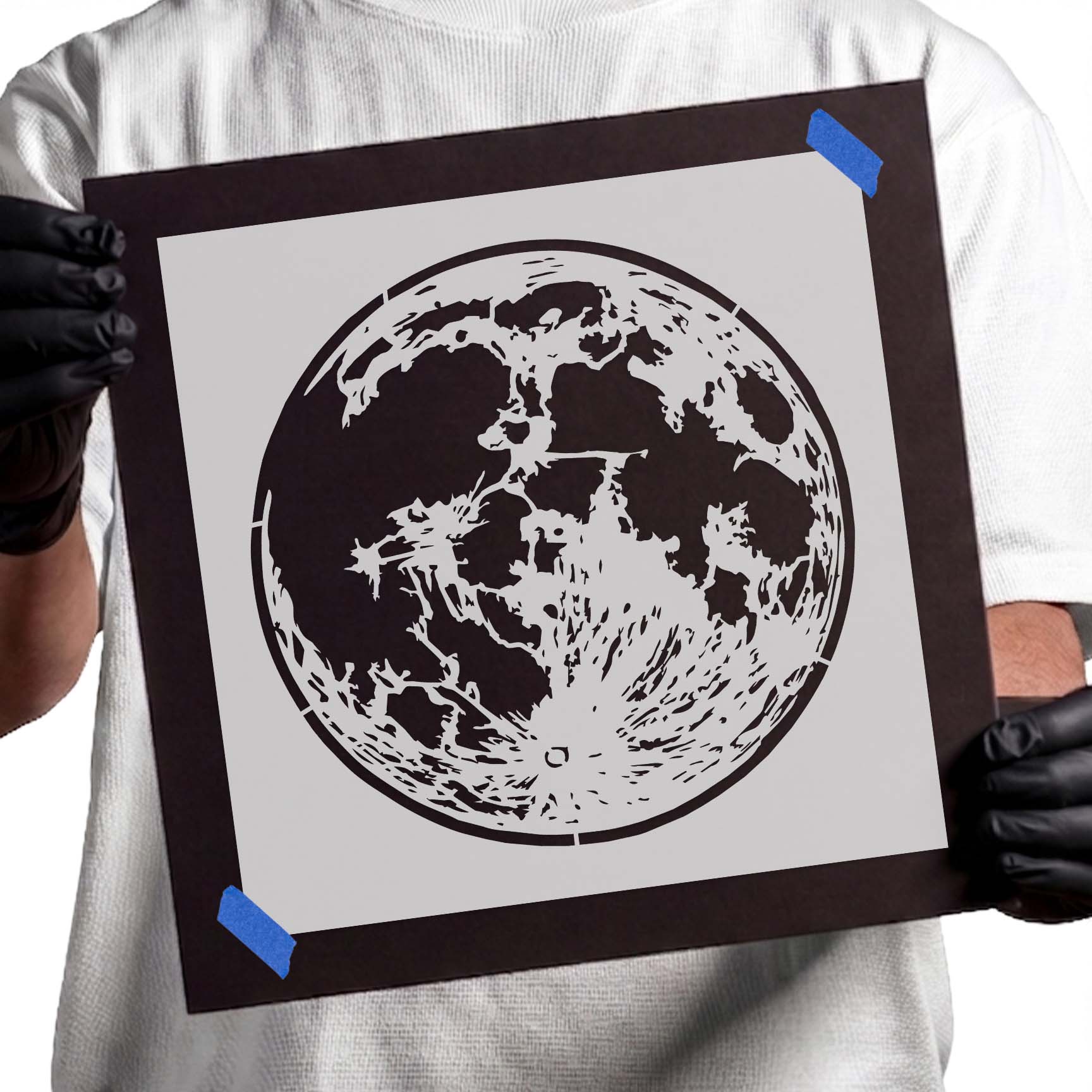 Detailed full moon stencil featuring realistic lunar craters and textured celestial surface
