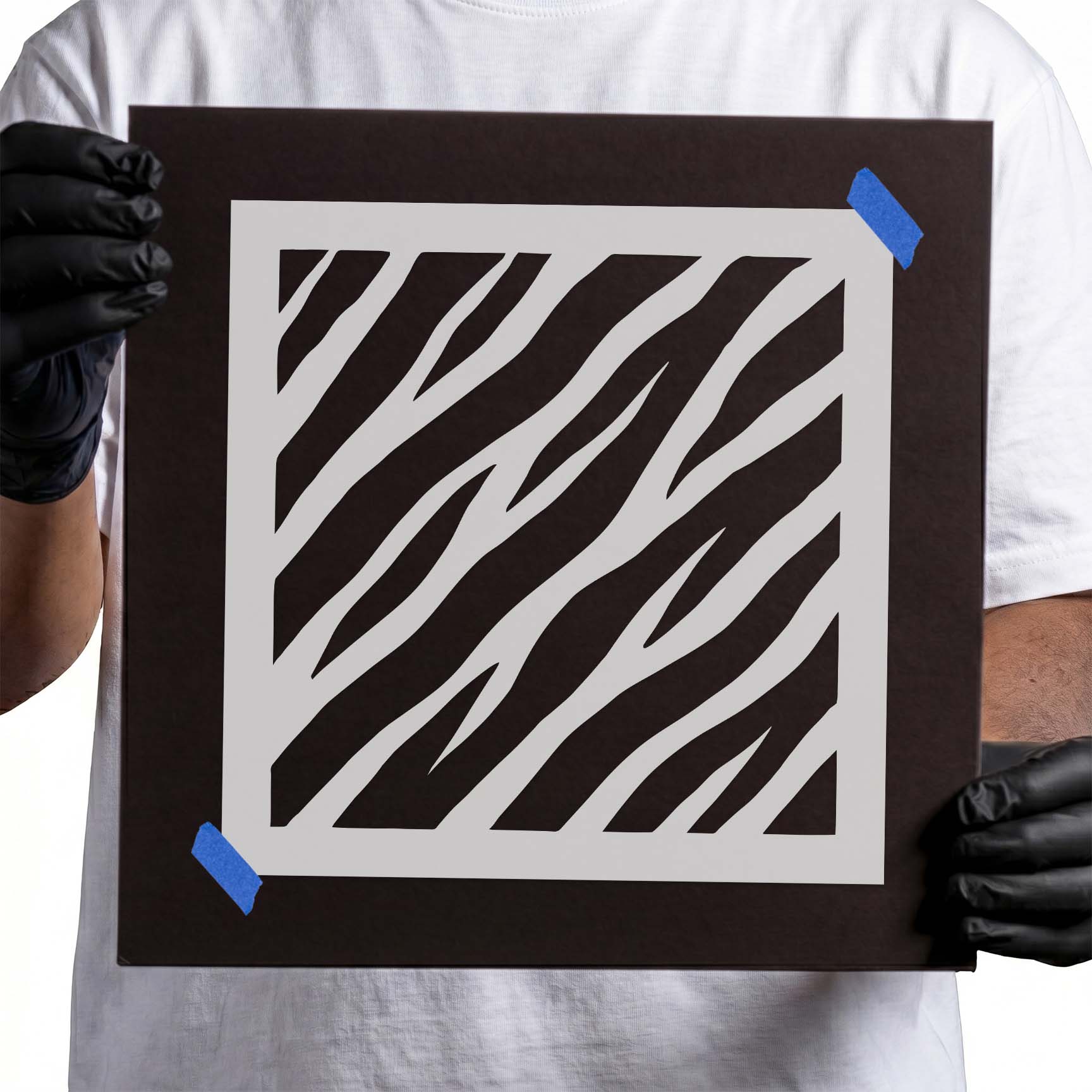 Diagonal Tiger Stripe Pattern Stencil featuring bold flowing tiger stripe lines.
