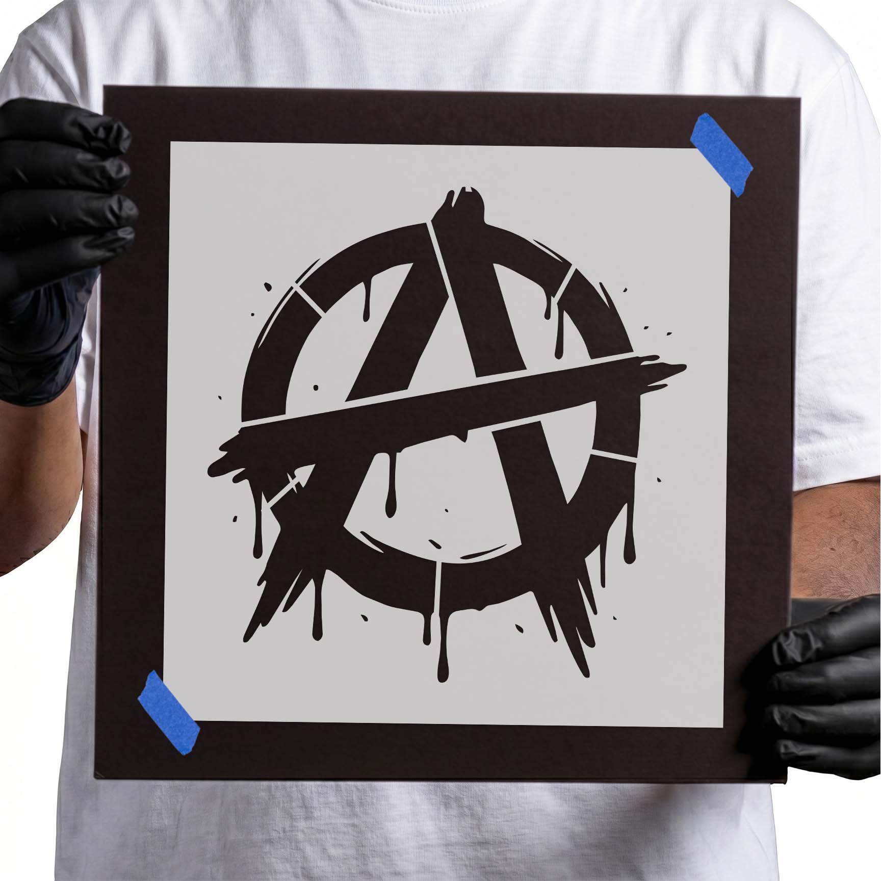 Distressed anarchy symbol with graffiti paint drips stencil