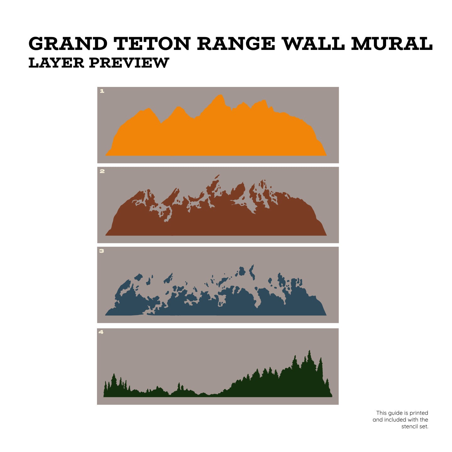 Grand Teton Mountains Wall Mural Stencil Set