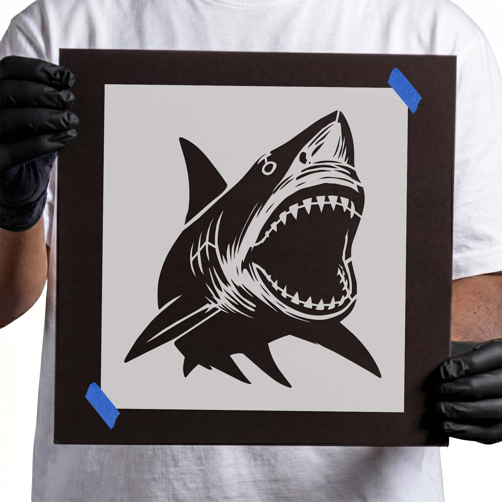 Great white shark with open jaws reusable stencil
