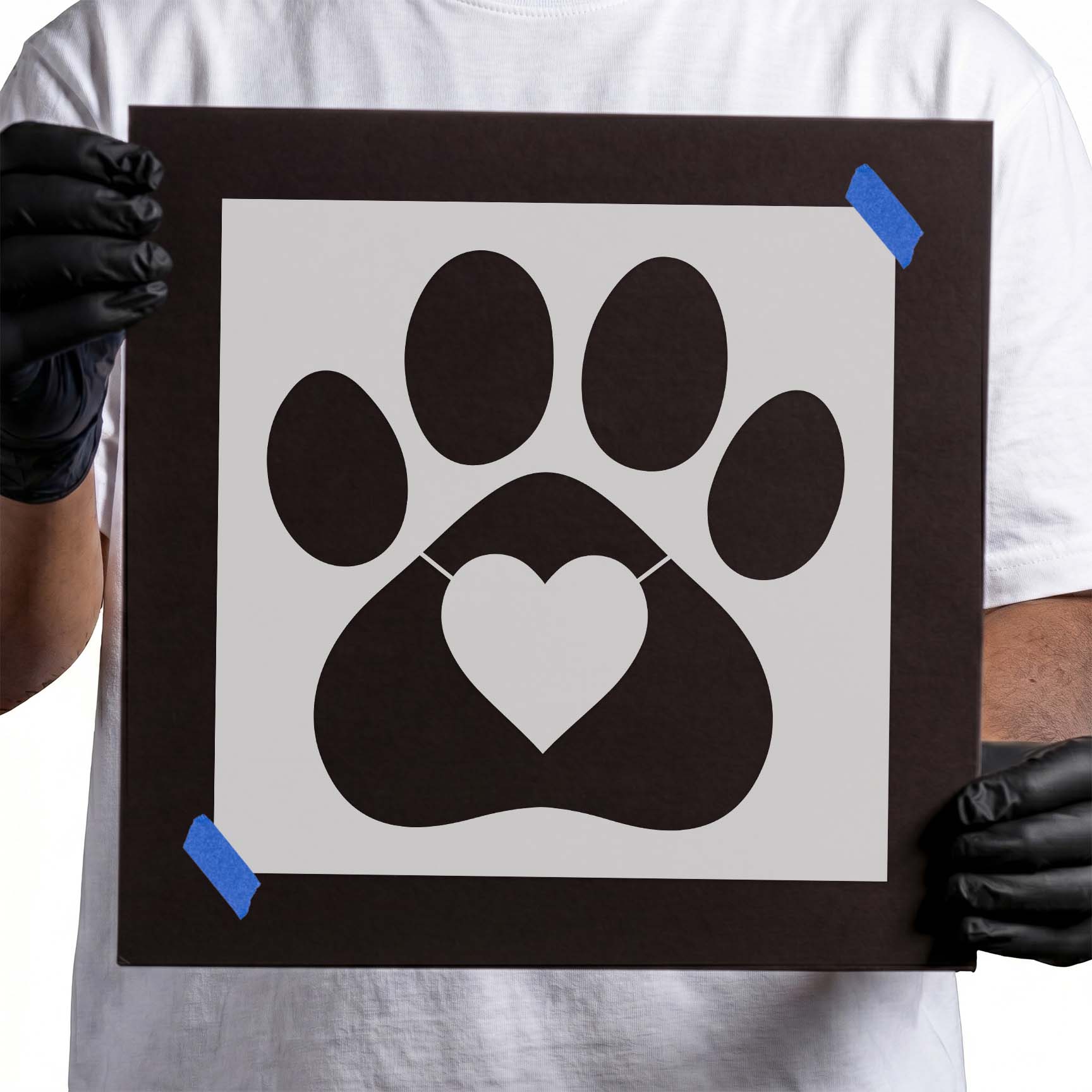 Bold paw print with heart-shaped center stencil design
