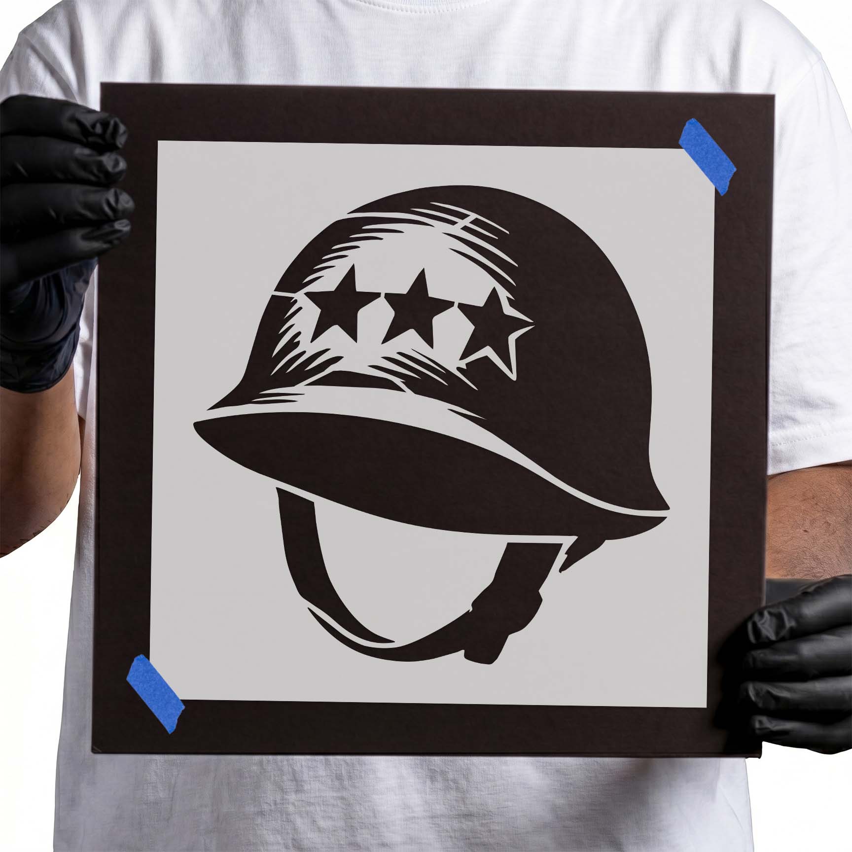 Military combat helmet with three stars reusable stencil
