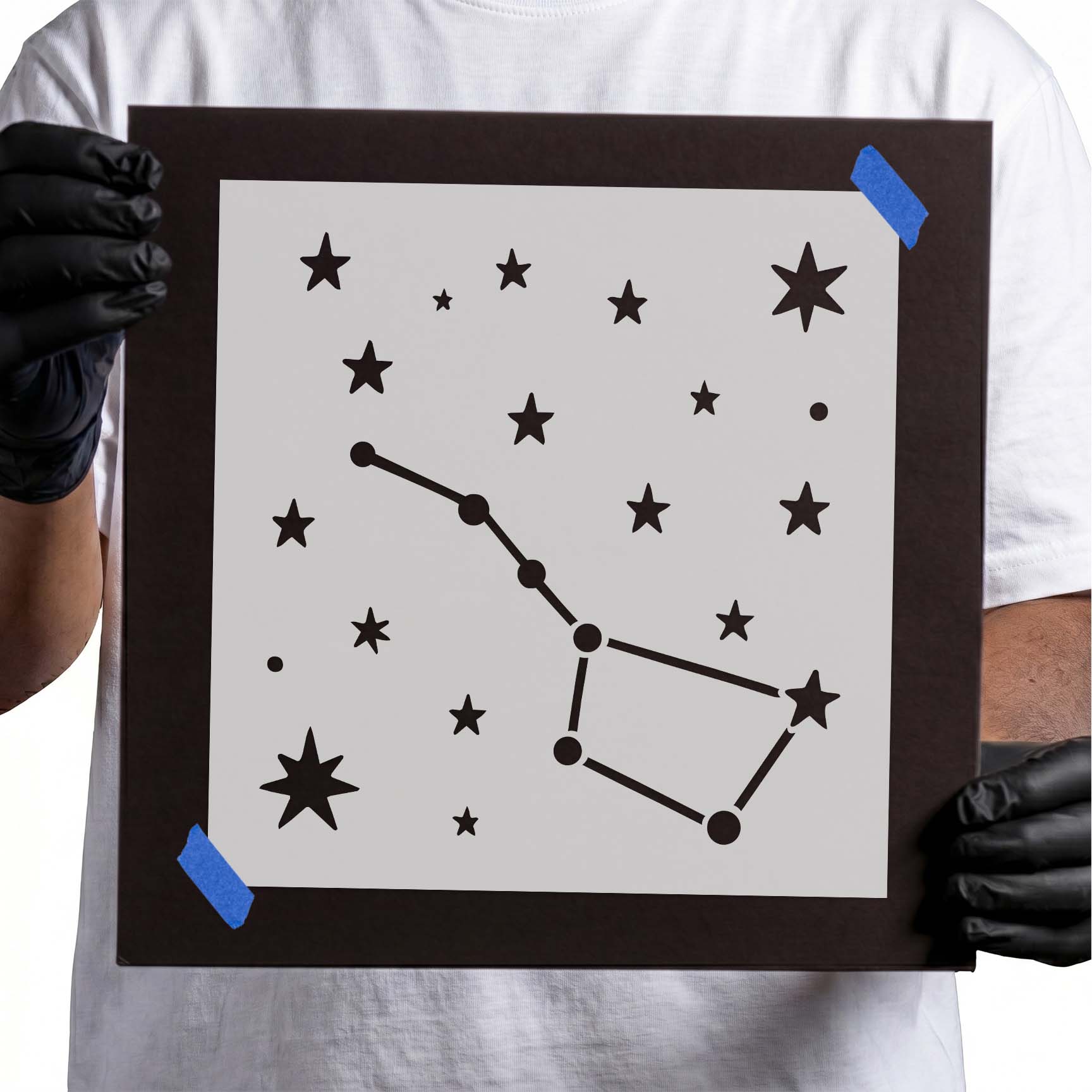 Constellation with scattered stars celestial stencil design
