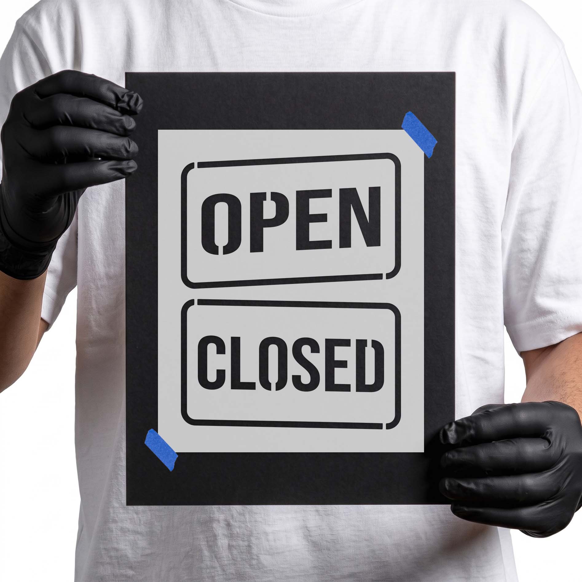 Open and Closed Sign Stencil featuring bold OPEN and CLOSED text in a simple sign design.