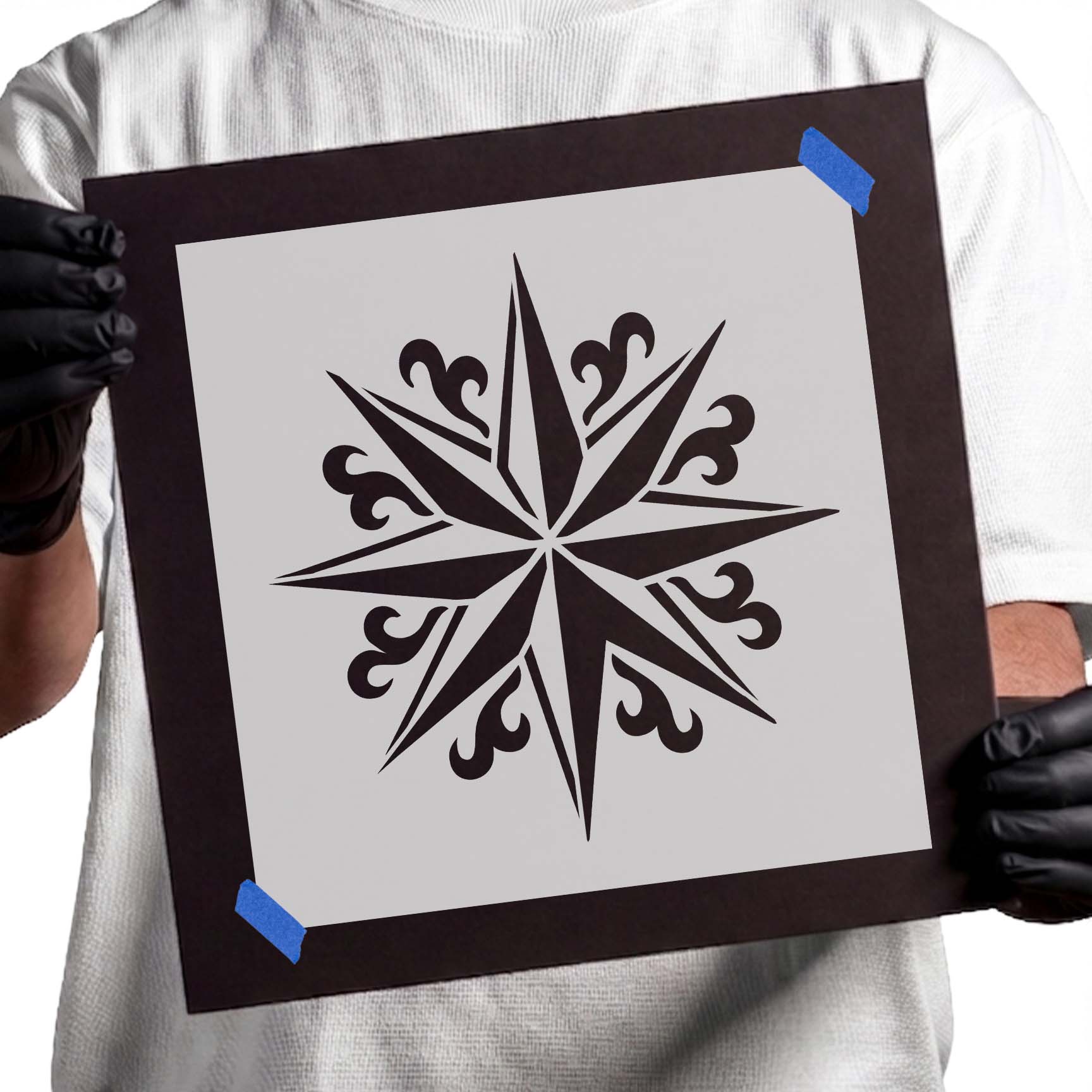 Ornate Compass Star Stencil with decorative eight-point star
