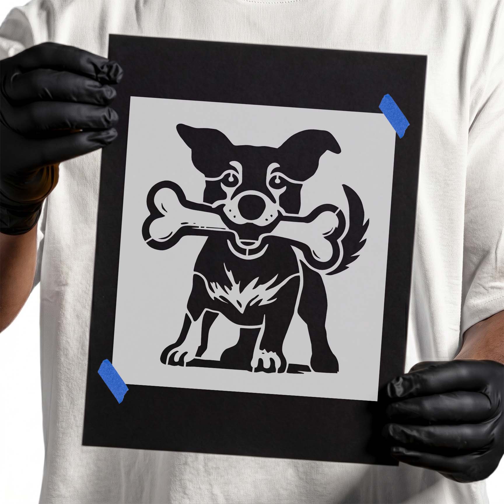Happy dog carrying a large bone with wagging tail cartoon design