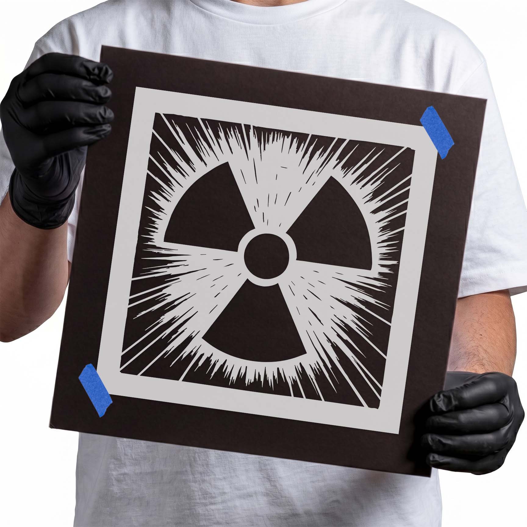 Radiation trefoil symbol with dramatic burst rays stencil
