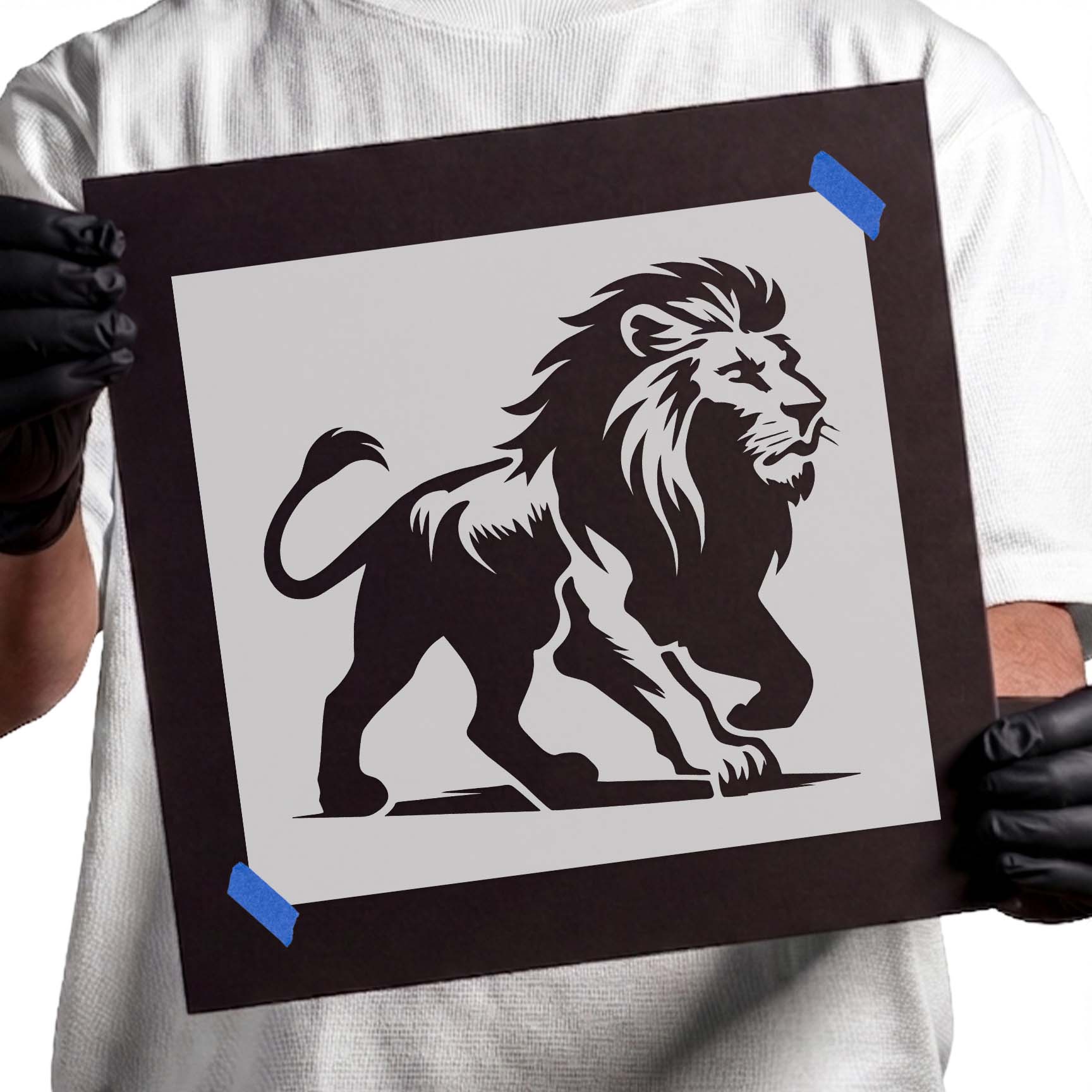 Walking lion silhouette with flowing mane
