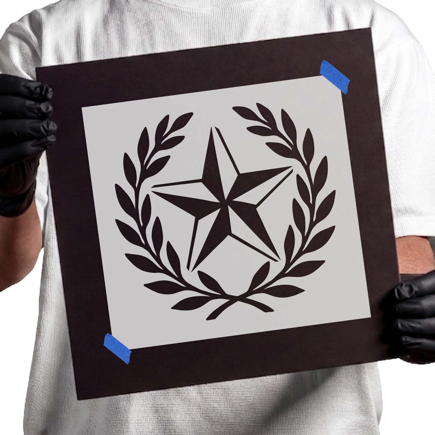 Rustic five-point star surrounded by a classic laurel wreath stencil