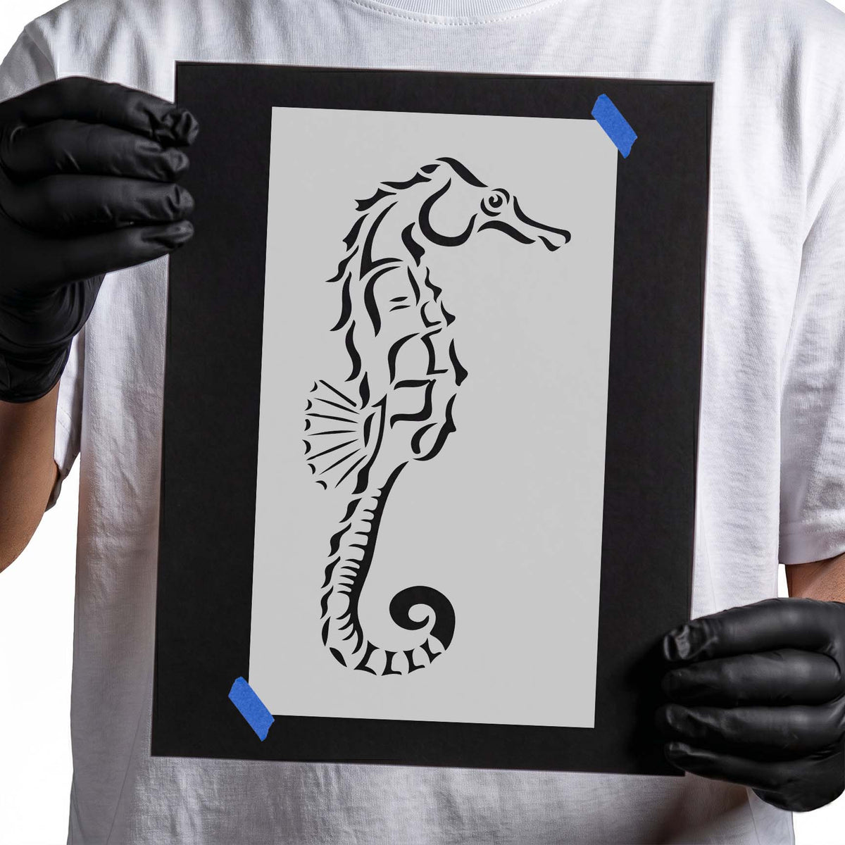 Sea Horse stencil with a detailed seahorse silhouette and curled tail