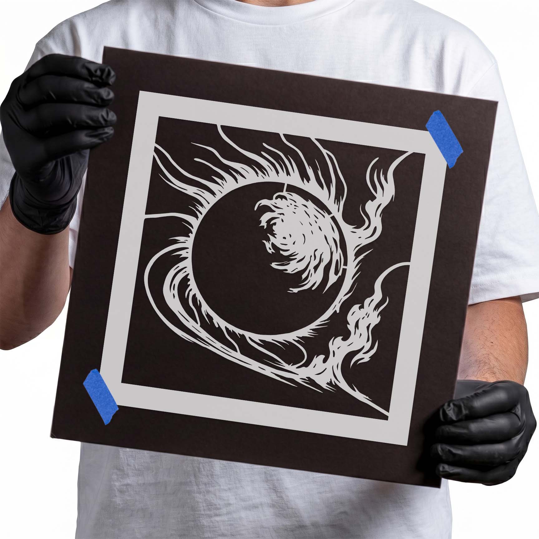 Solar eclipse stencil with radiant celestial energy