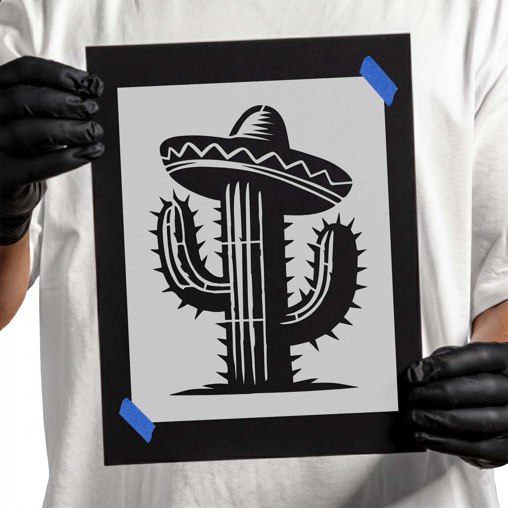 Cactus wearing a sombrero reusable stencil design
