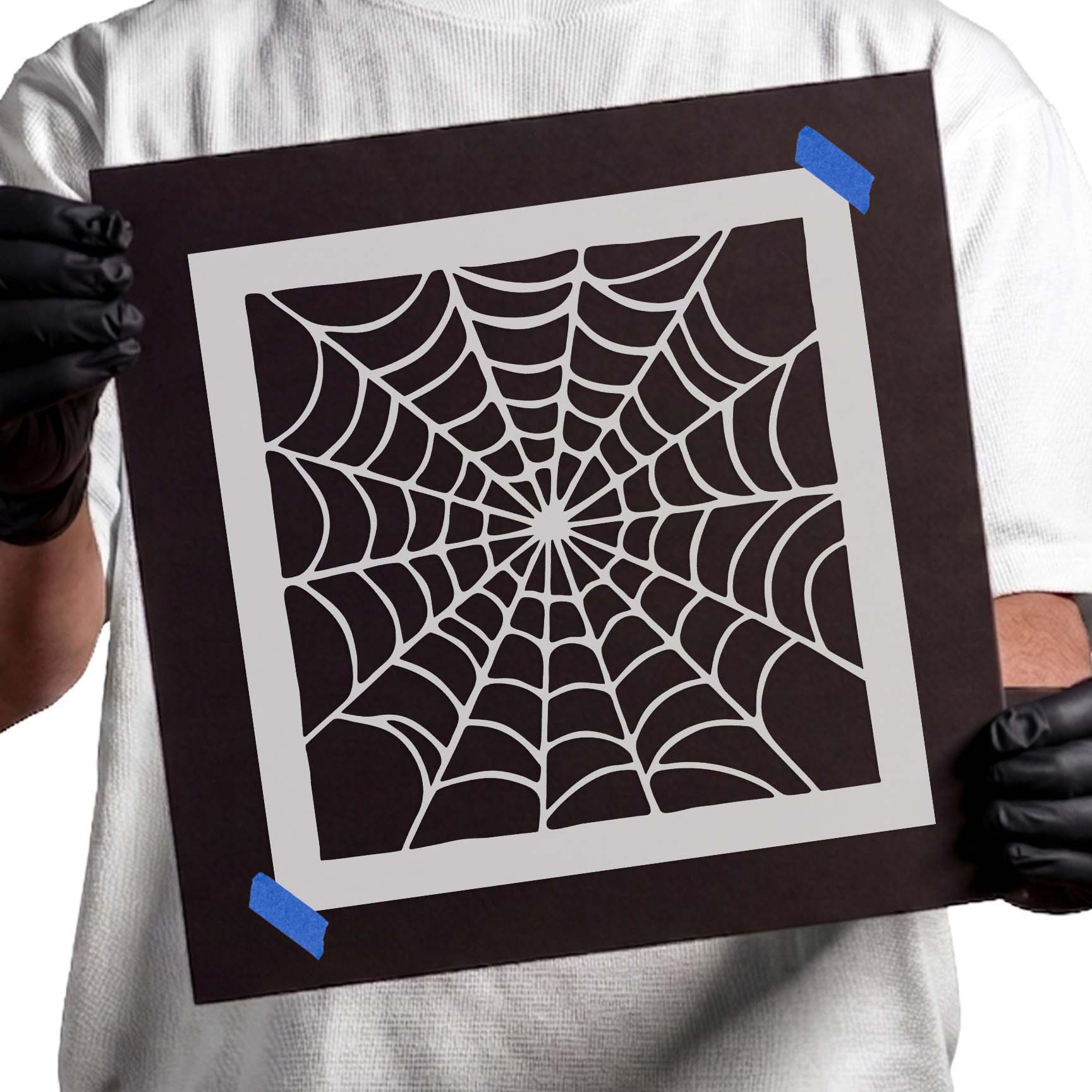 Intricate radial spider web pattern with symmetrical geometric strands.
