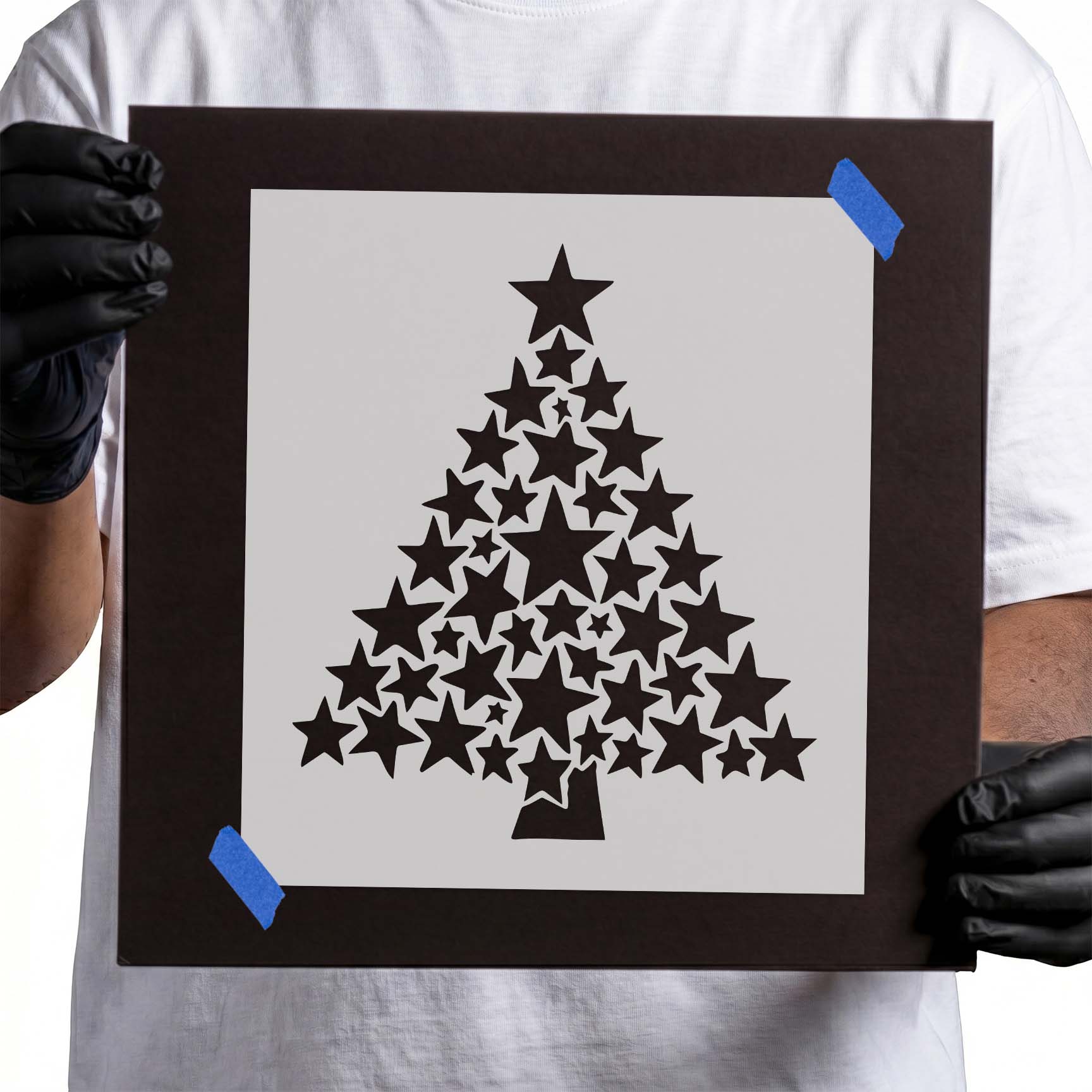 Christmas tree formed from assorted star shapes
