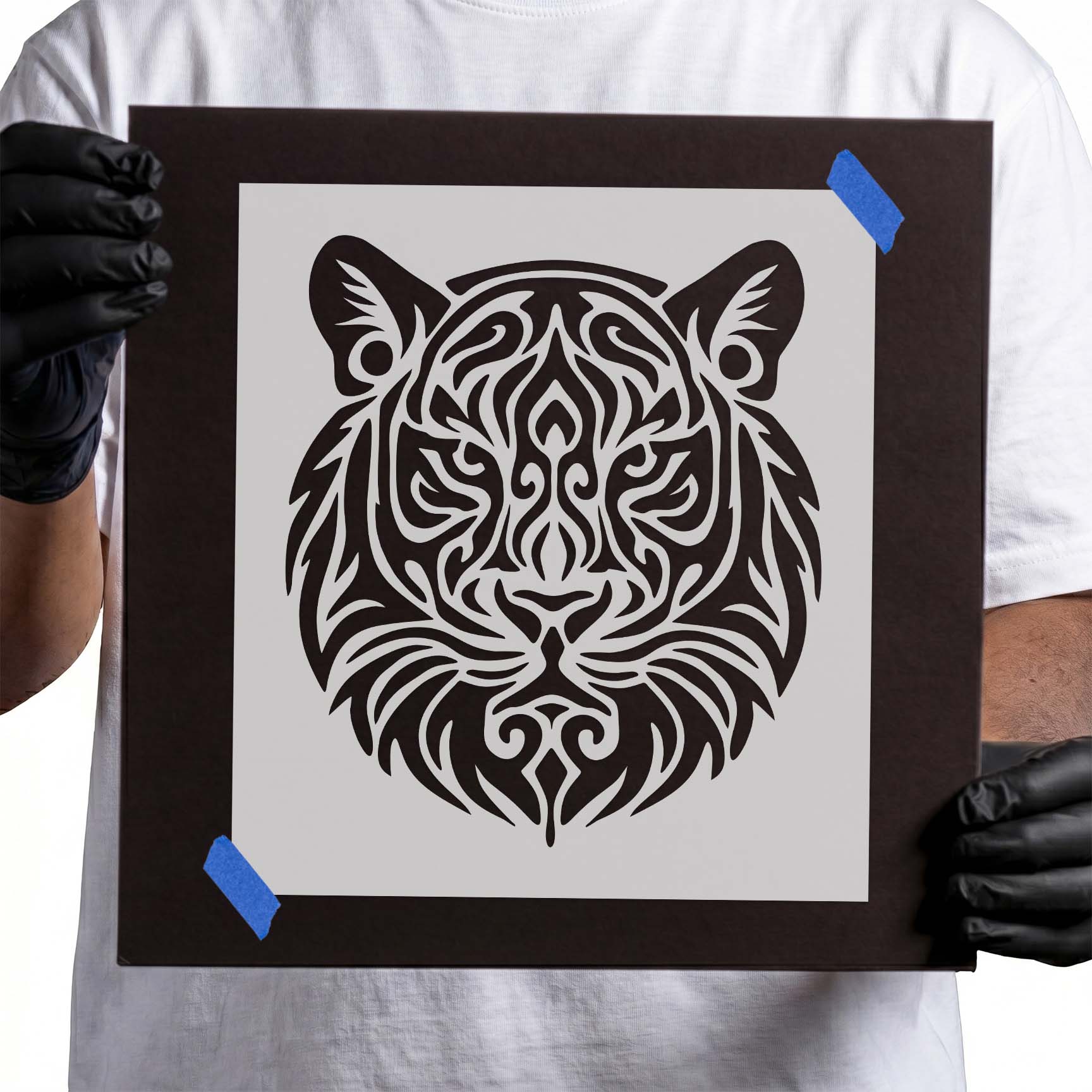 Intricate tribal tiger head with bold symmetrical linework