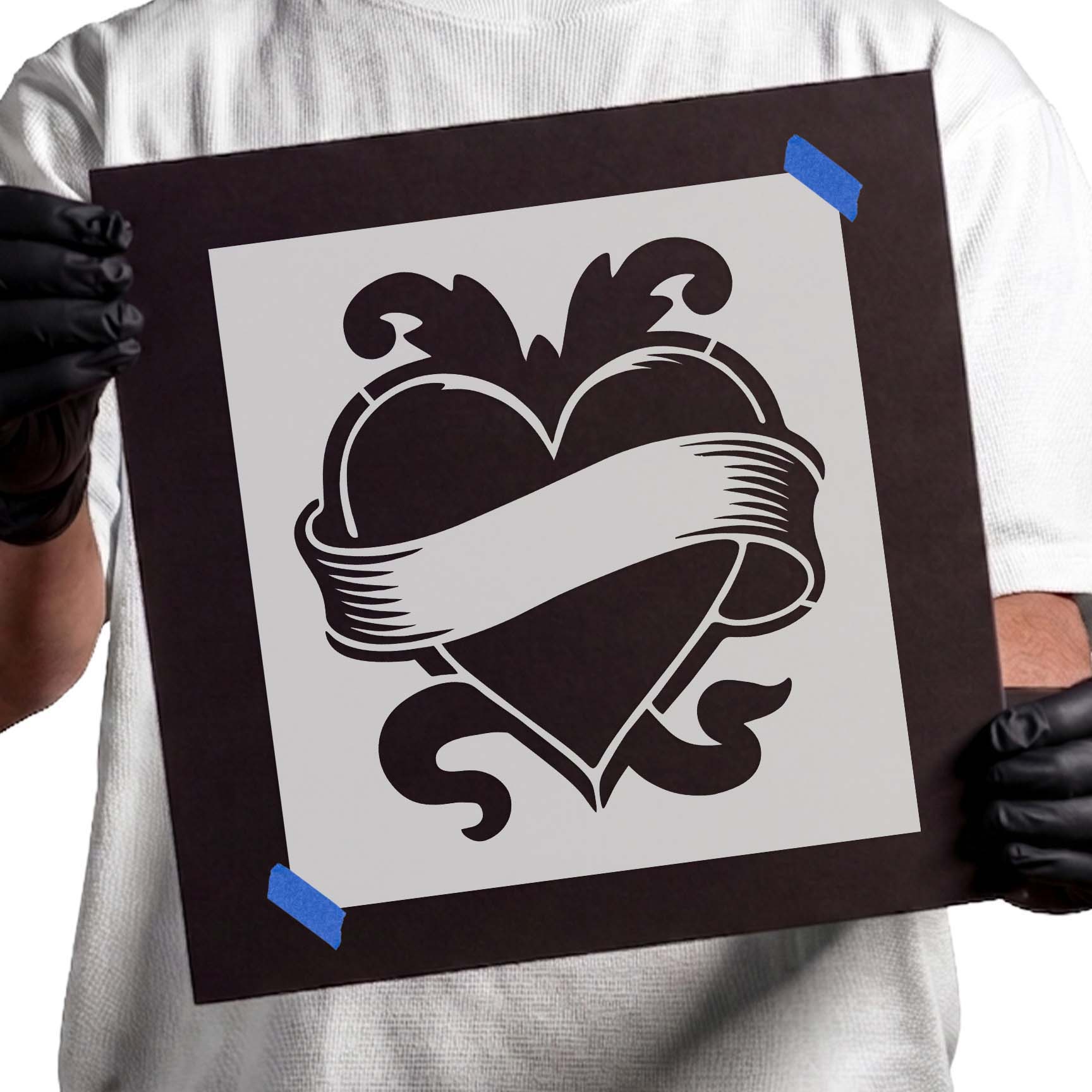 Vintage heart wrapped with a flowing ribbon banner design