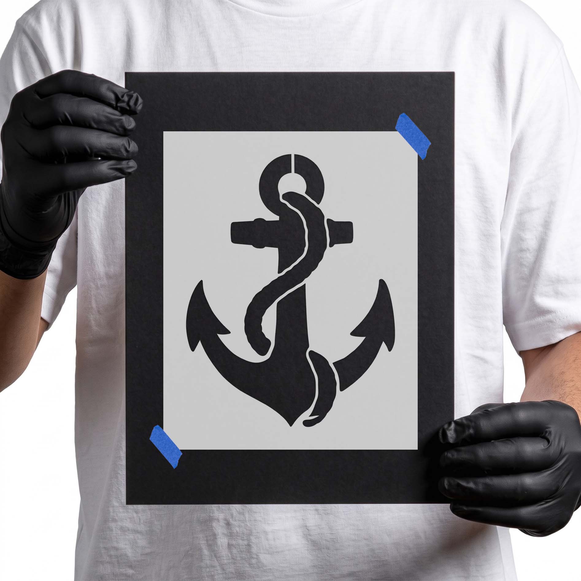 Anchor with rope stencil featuring a ship's anchor wrapped in rope