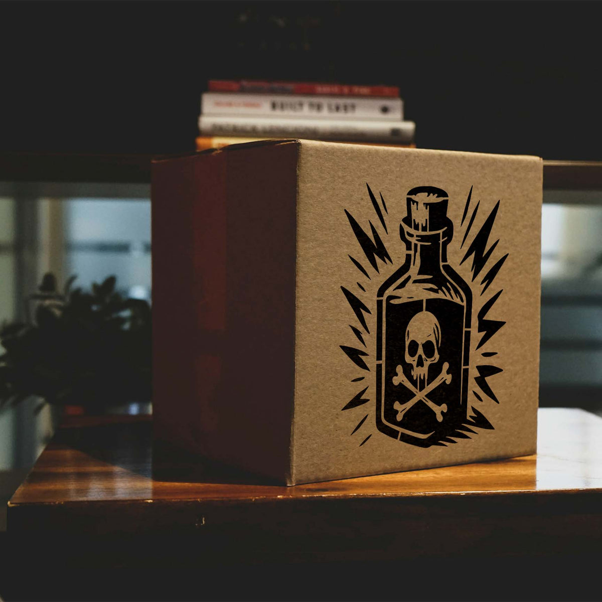A mysterious poison bottle and skull emerge from the Apothecary Skull Poison Bottle Stencil on a box