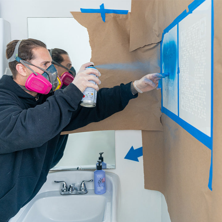 Spray paint stencil project in bathroom