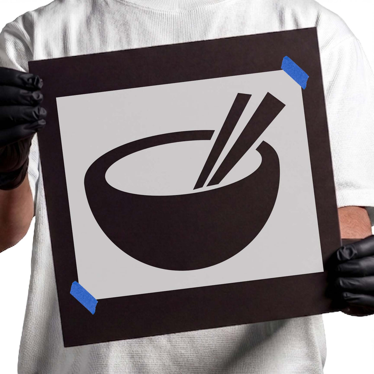 Bowl with chopsticks stencil in a clean minimalist silhouette