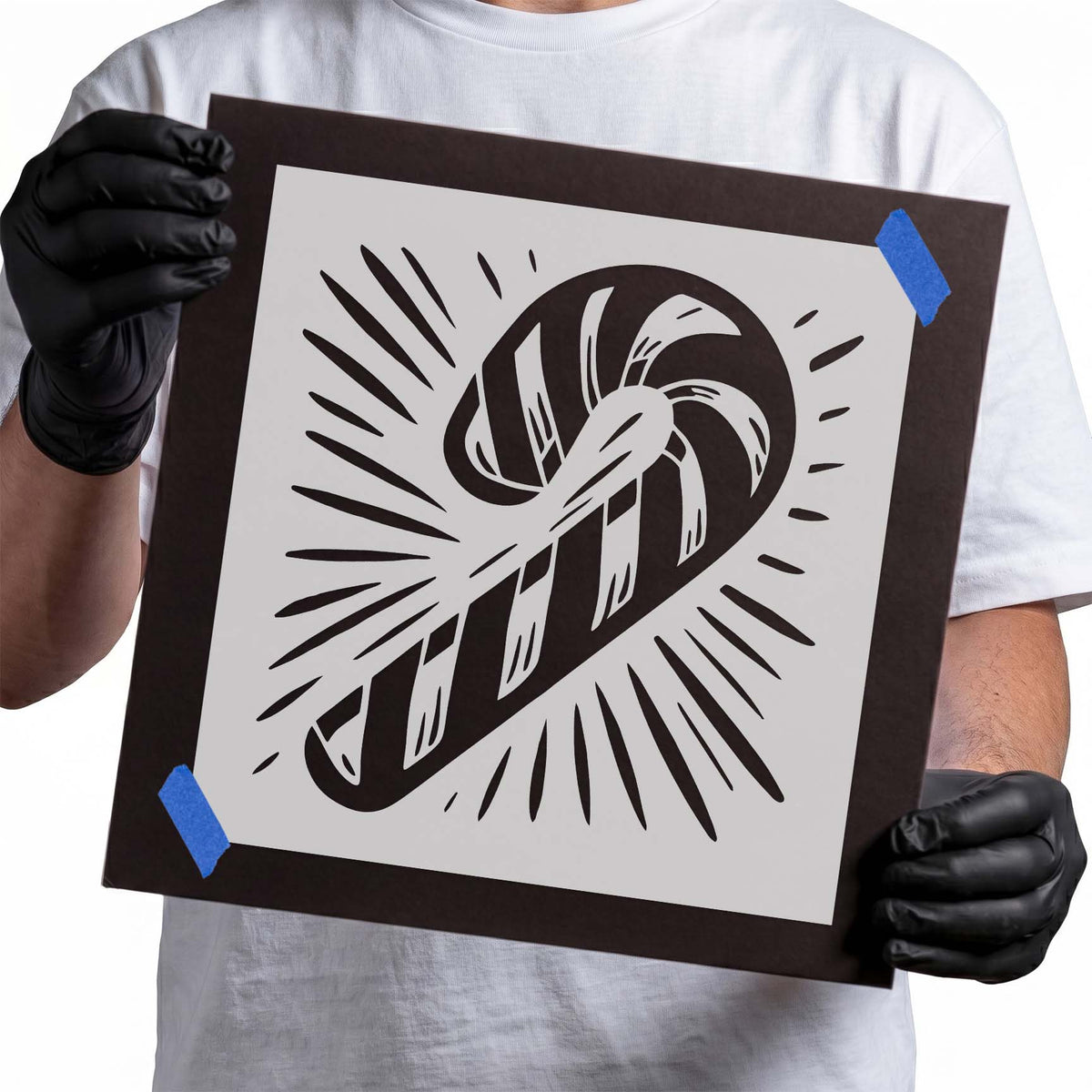 Candy cane stencil with radiant burst lines