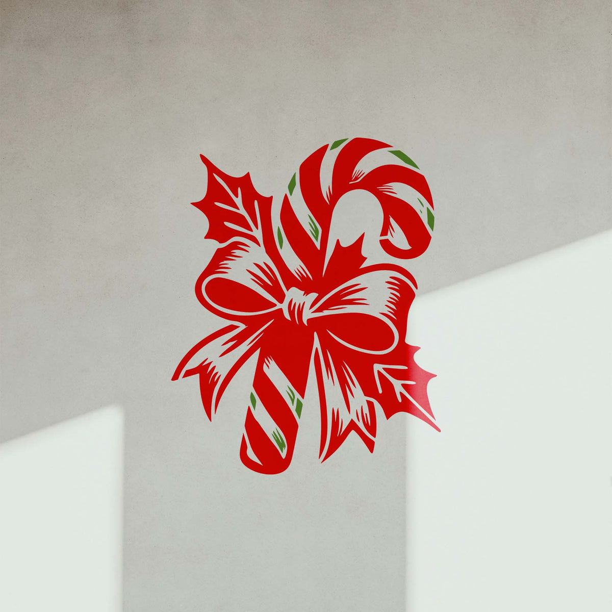 Candy Cane with Festive Bow Stencil brings a bright Christmas accent to a light wall