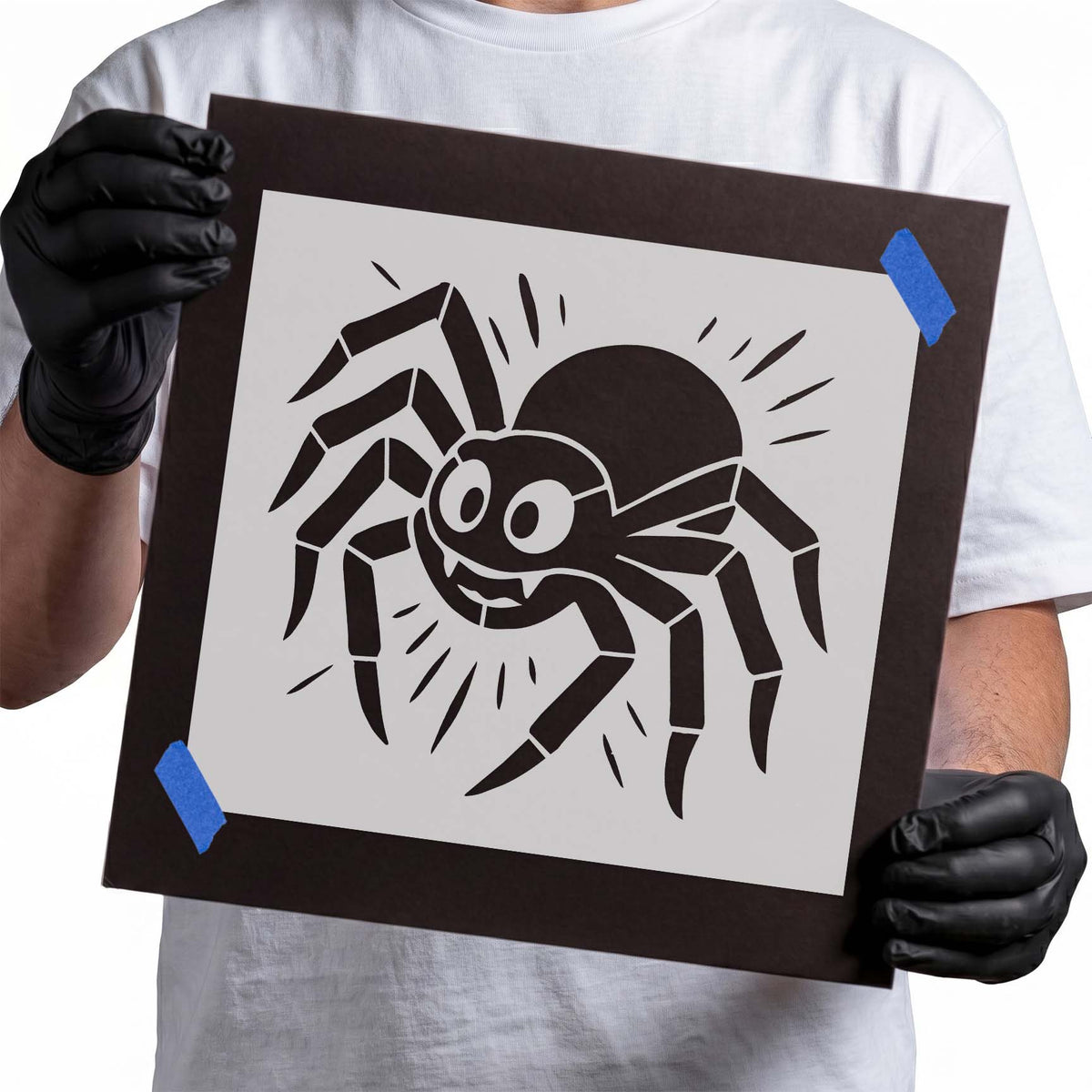 Friendly cartoon spider stencil with big eyes