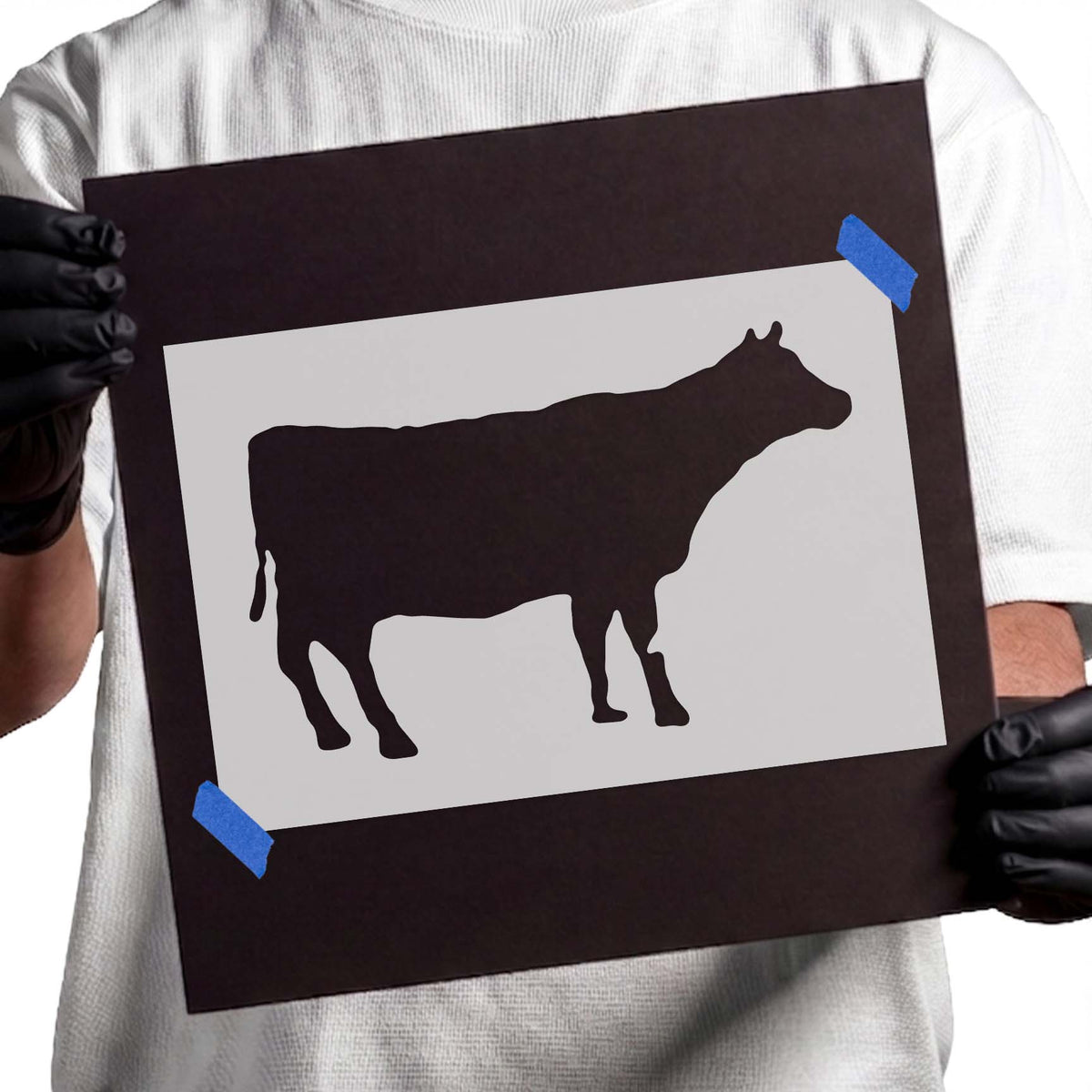 Farm-inspired Cow Silhouette Stencil showing a full cattle profile with tail and legs
