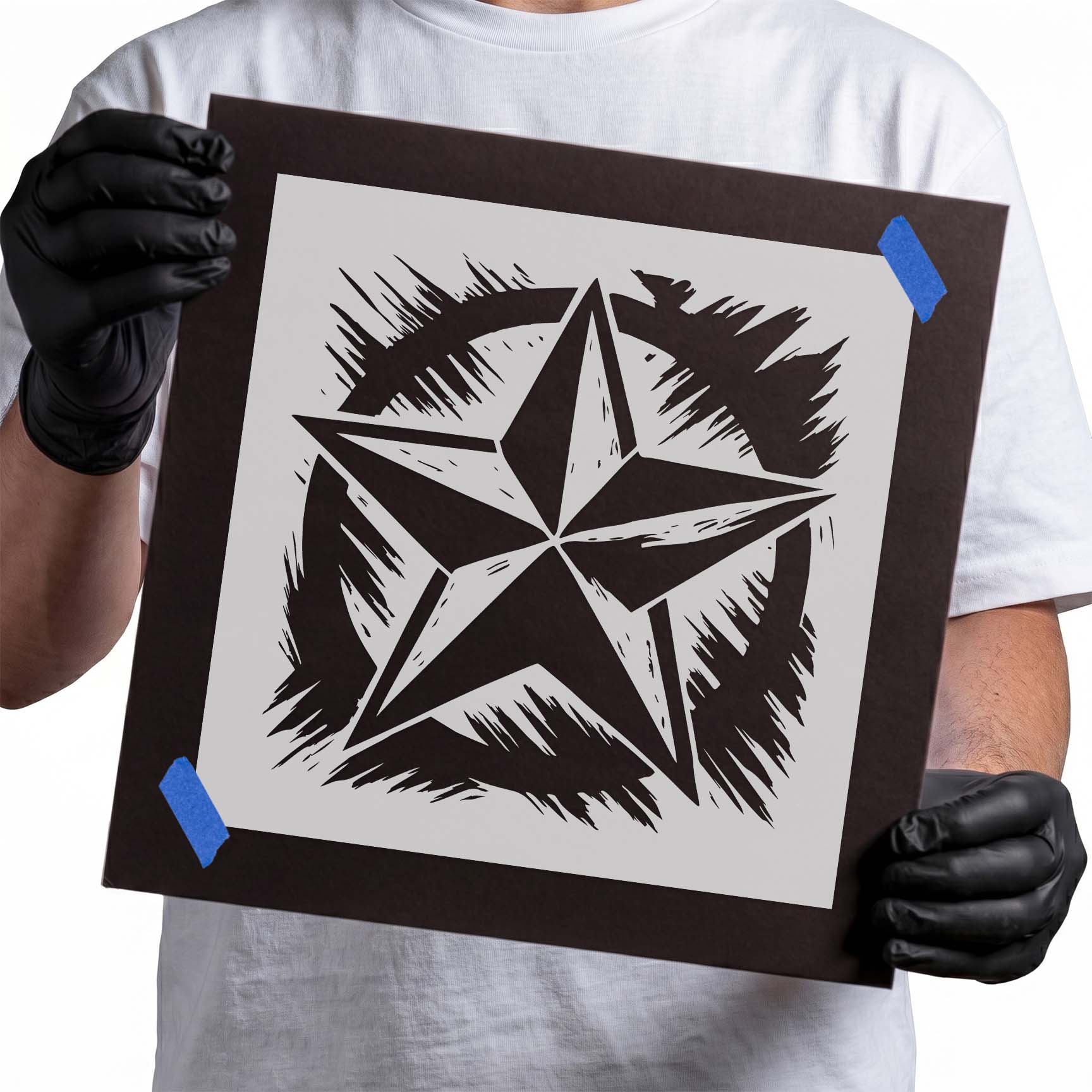 Army star stencil with distressed brush marks and rugged five point design