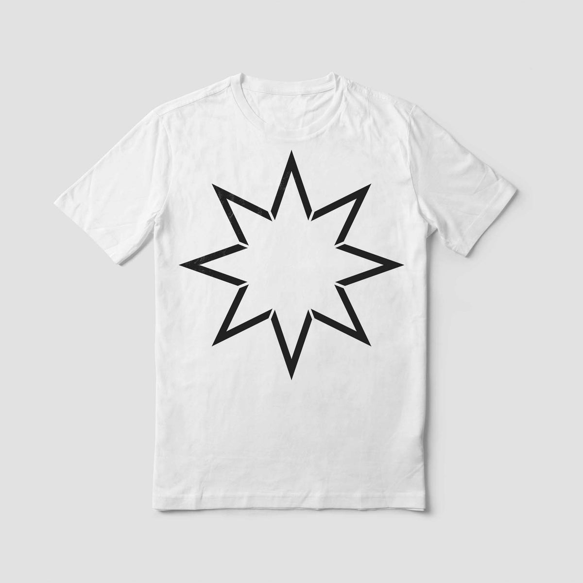 Crisp black Eight-Point Star Outline Stencil makes a striking graphic on a white shirt