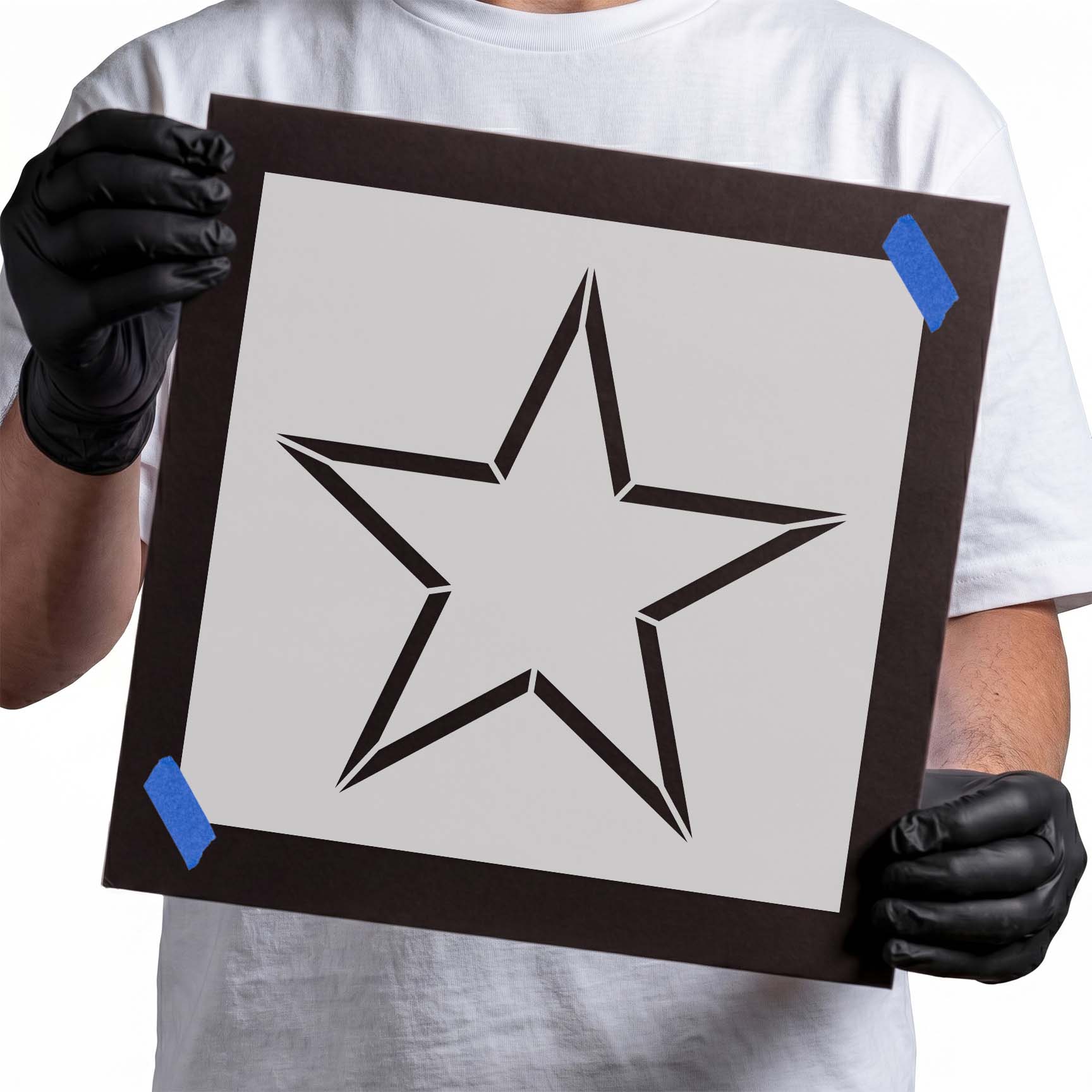 Classic five-point star outline stencil with bold geometric lines and sharp symmetrical points